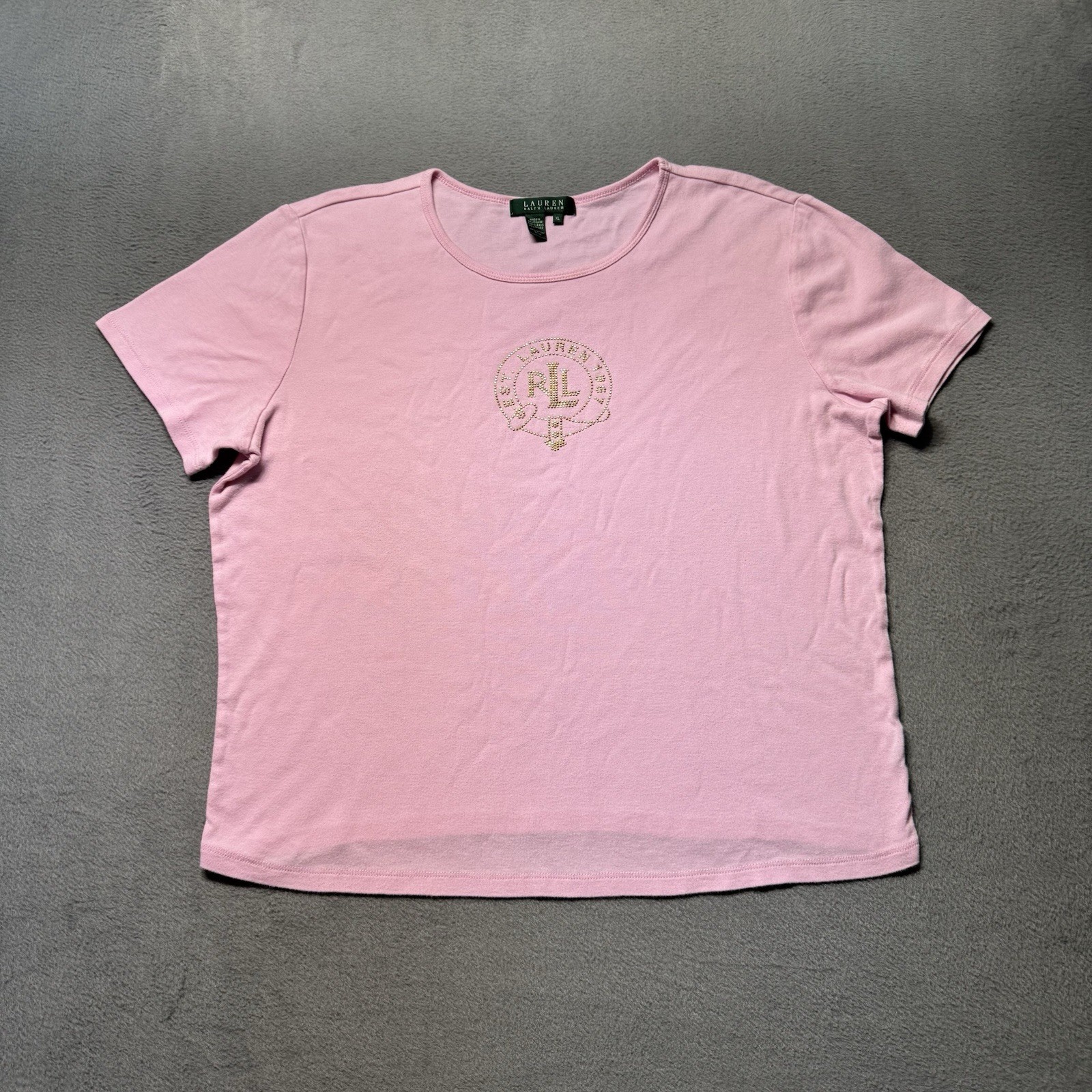 Lauren Ralph Lauren Womens XL Pink Logo T Shirt Short Sleeve Studded EUC