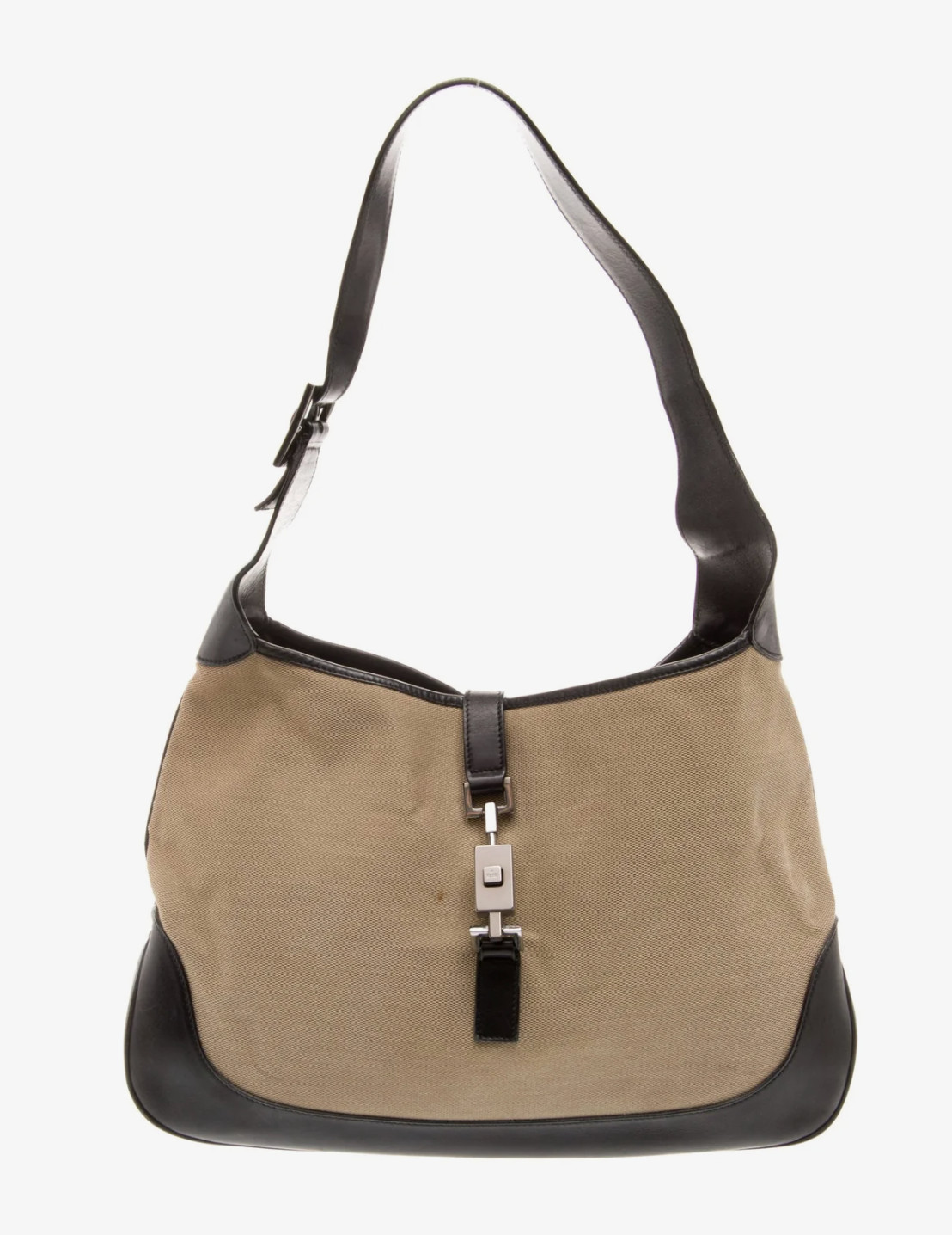 Authentic Gucci Jackie Piston Lock Shoulder Bag – Neutral Canvas & Leather