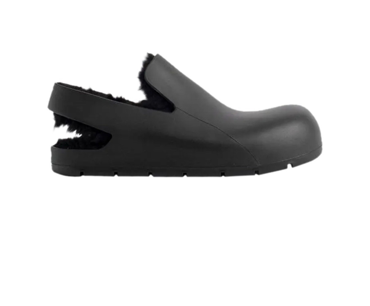 Bottega Veneta Puddle Slingback Sandal Clog Slides Shearling Black Rubber Size 8