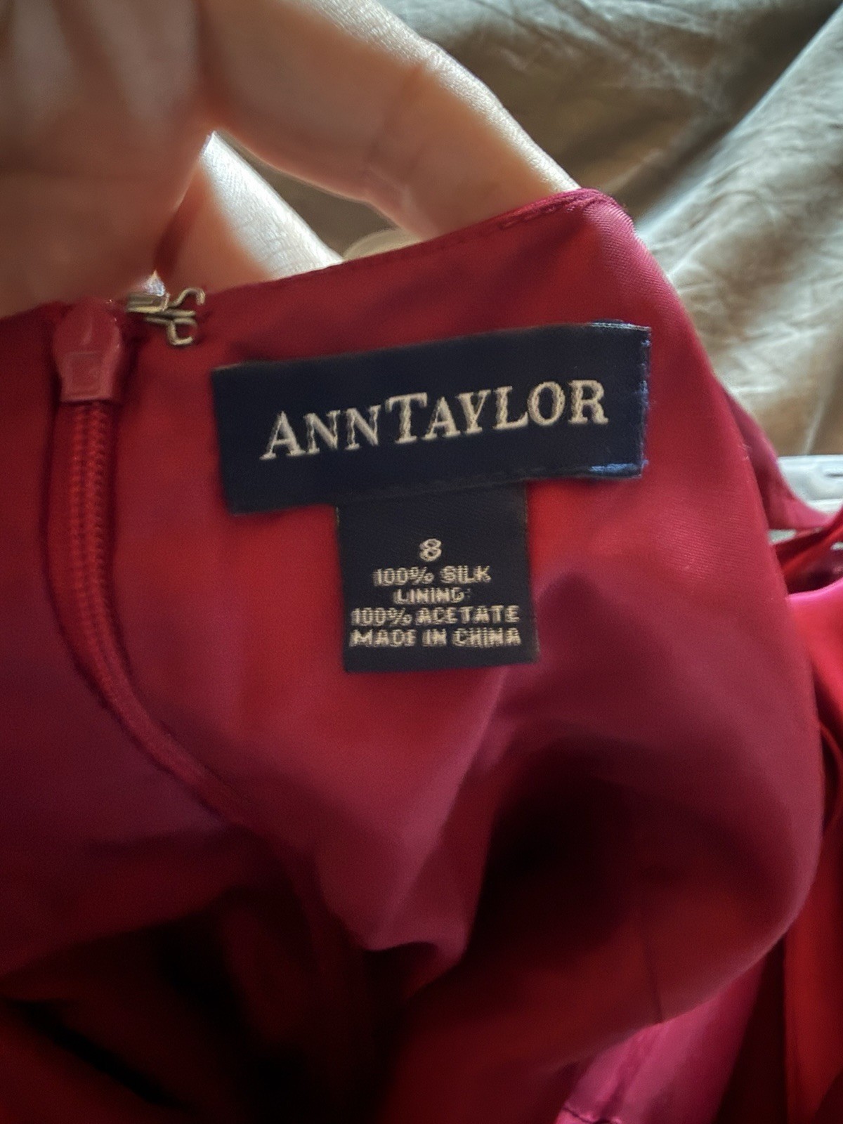 Vintage Ann Taylor 100% Silk Ruby Red Cowl Neck Bias Cut Evening Gown Dress 8