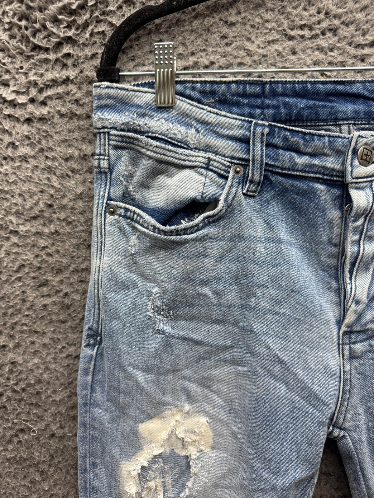 Ksubi Van Winkle RAF Repaired Button-Fly Skinny Jeans Light Wash Mens Size 33