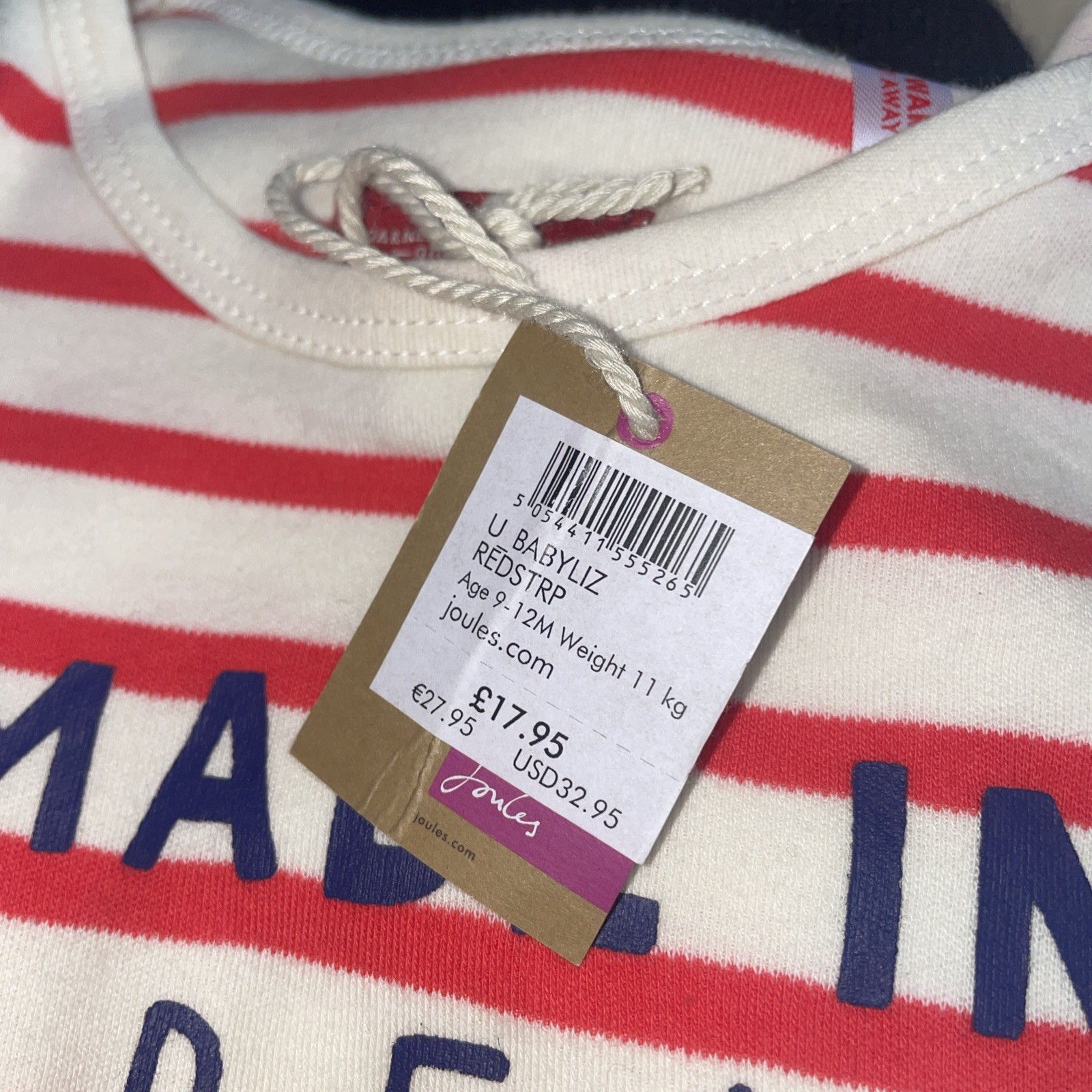 BNWT Joules Baby Liz Striped Play Suit/Summer Romper Age 9-12 months.rrp £17.95