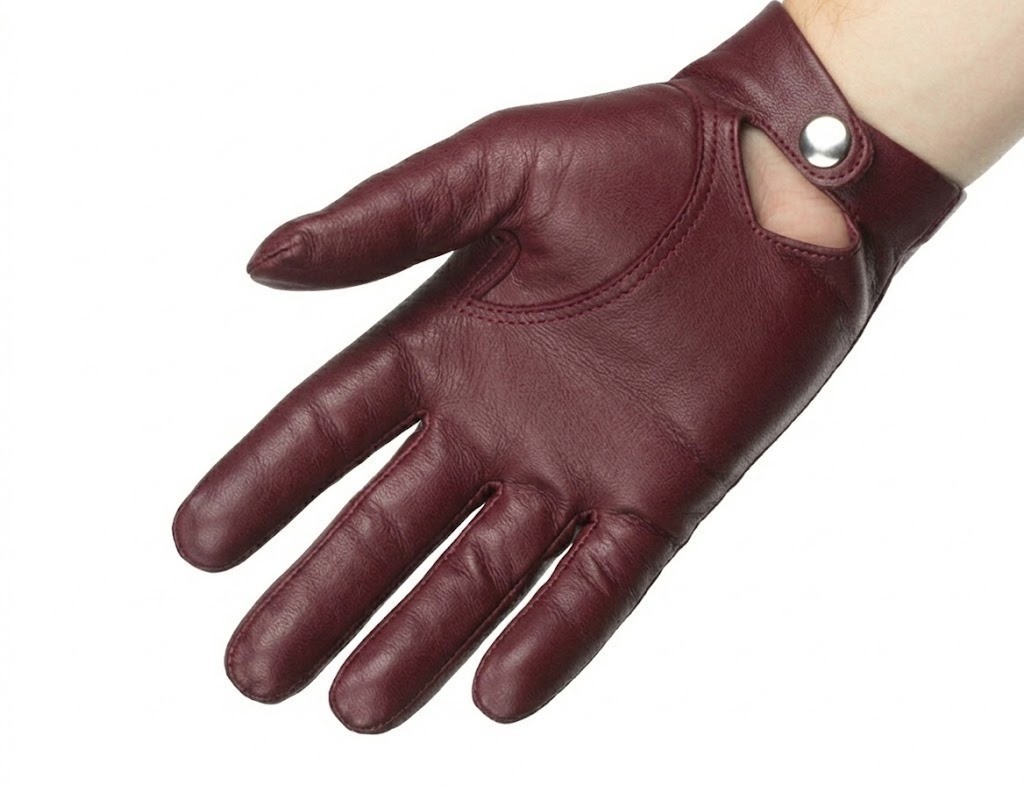 Mens leather gloves without lining – classic gloves with popper wrist fastener,