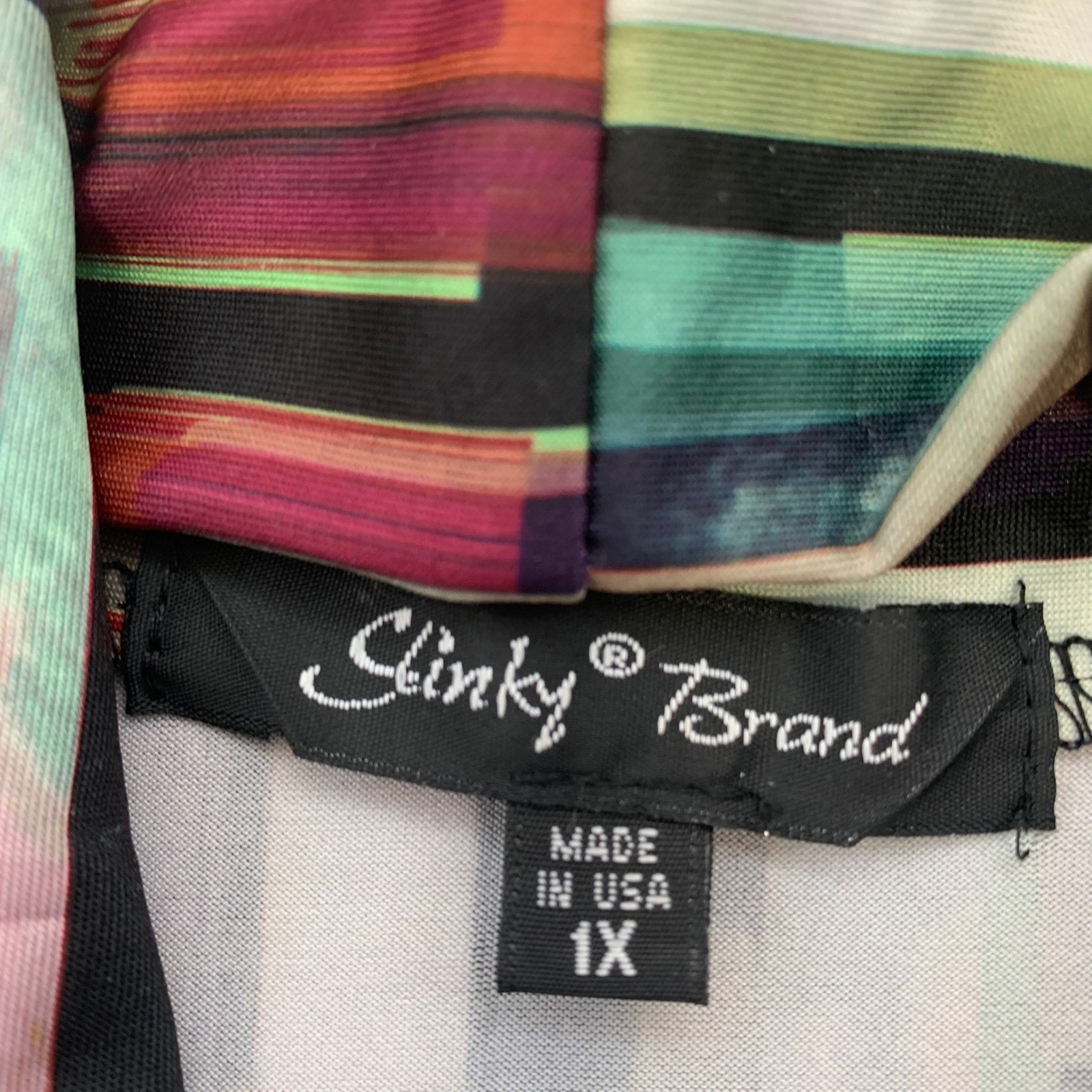 Slinky Brand Abstract Geometric Open Front Cardigan Stretch Woman 1X Made USA