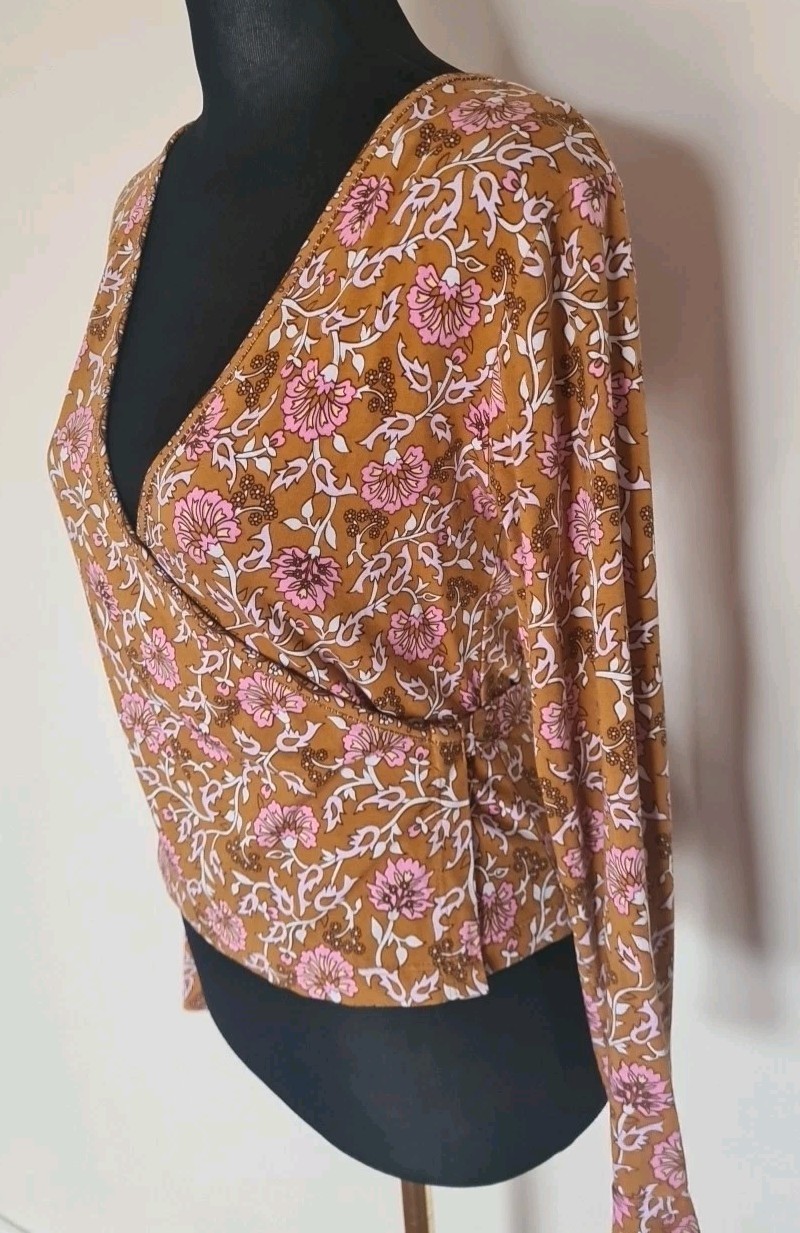 Arnhem Soi Gypsy Brown Pink White Bohemian Hippie Wrap Around Top 10 👇check