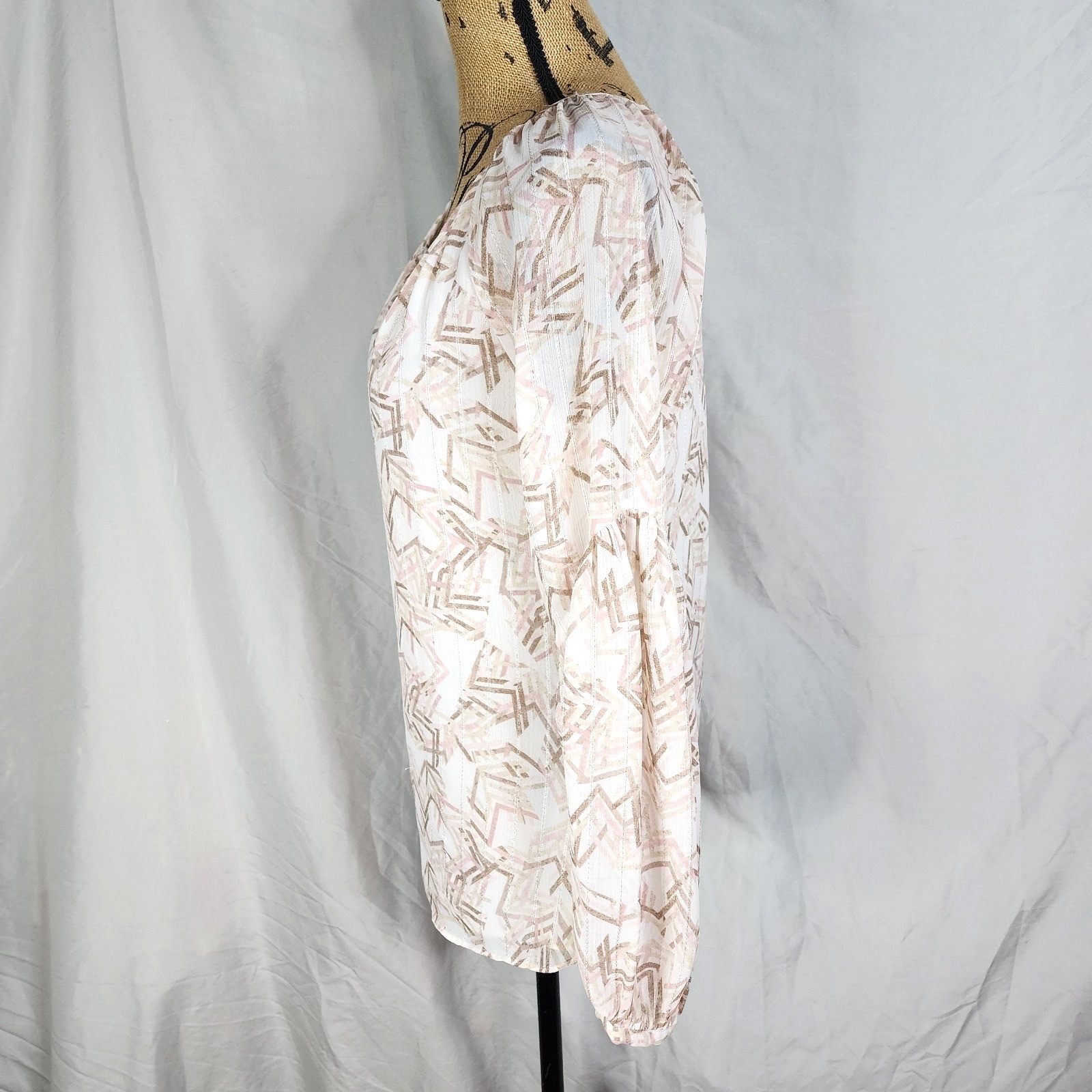 WHBM Size 4 Brookside Boho Pink Cream Print Blouse White House Black Market