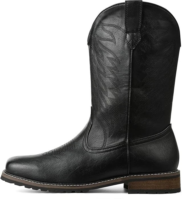 femflame Cowboy Boots for Men Square Toe Embroidered Mens Cowboy Boots Distresse