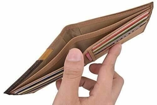 Cazoro Men’s Slim Pocket Hunter Leather Bifold Travel Credit Card thin Wallet RF