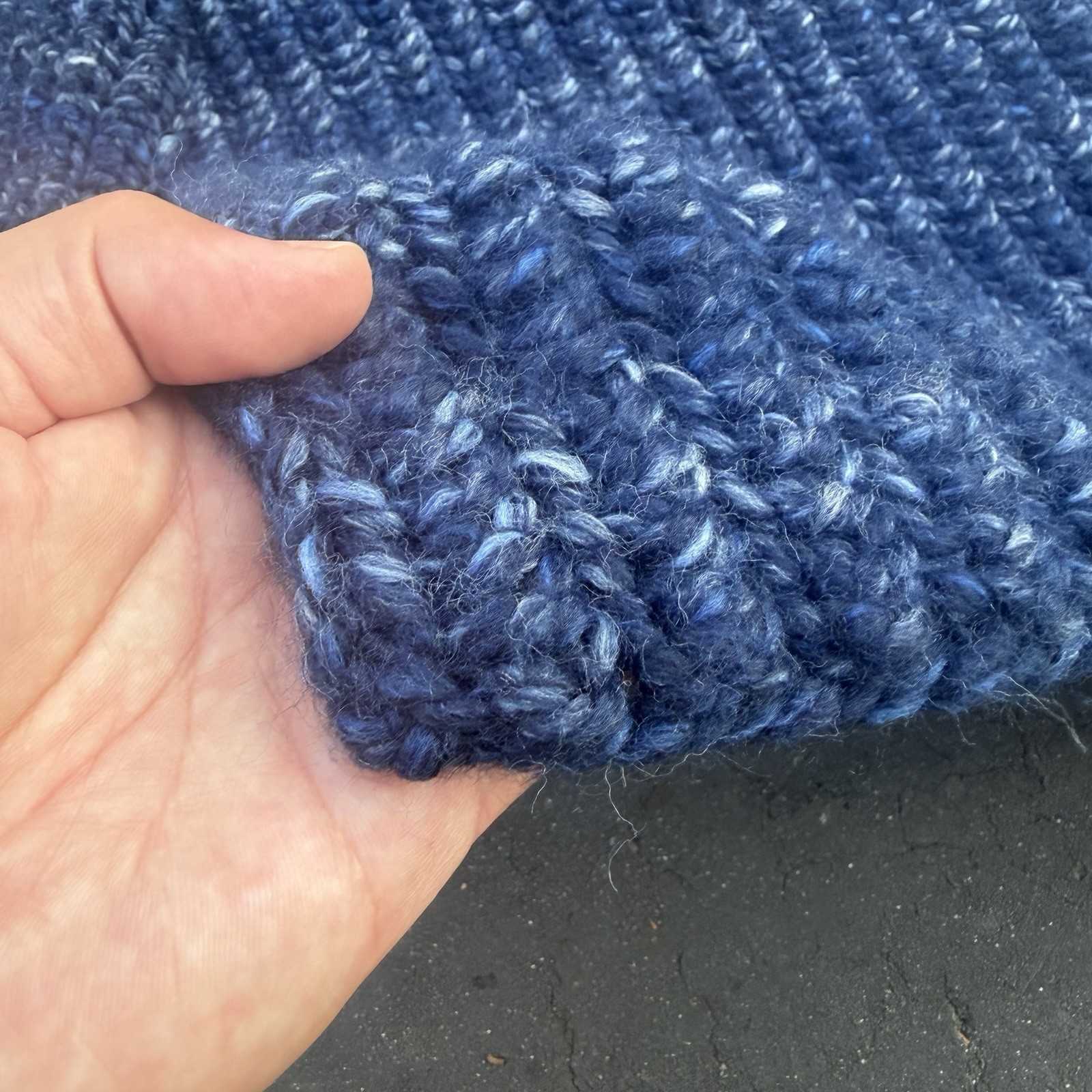 Crocheted Knit Scarf Dark Blue Handmade – 80″ Long Fall Winter Unique Design