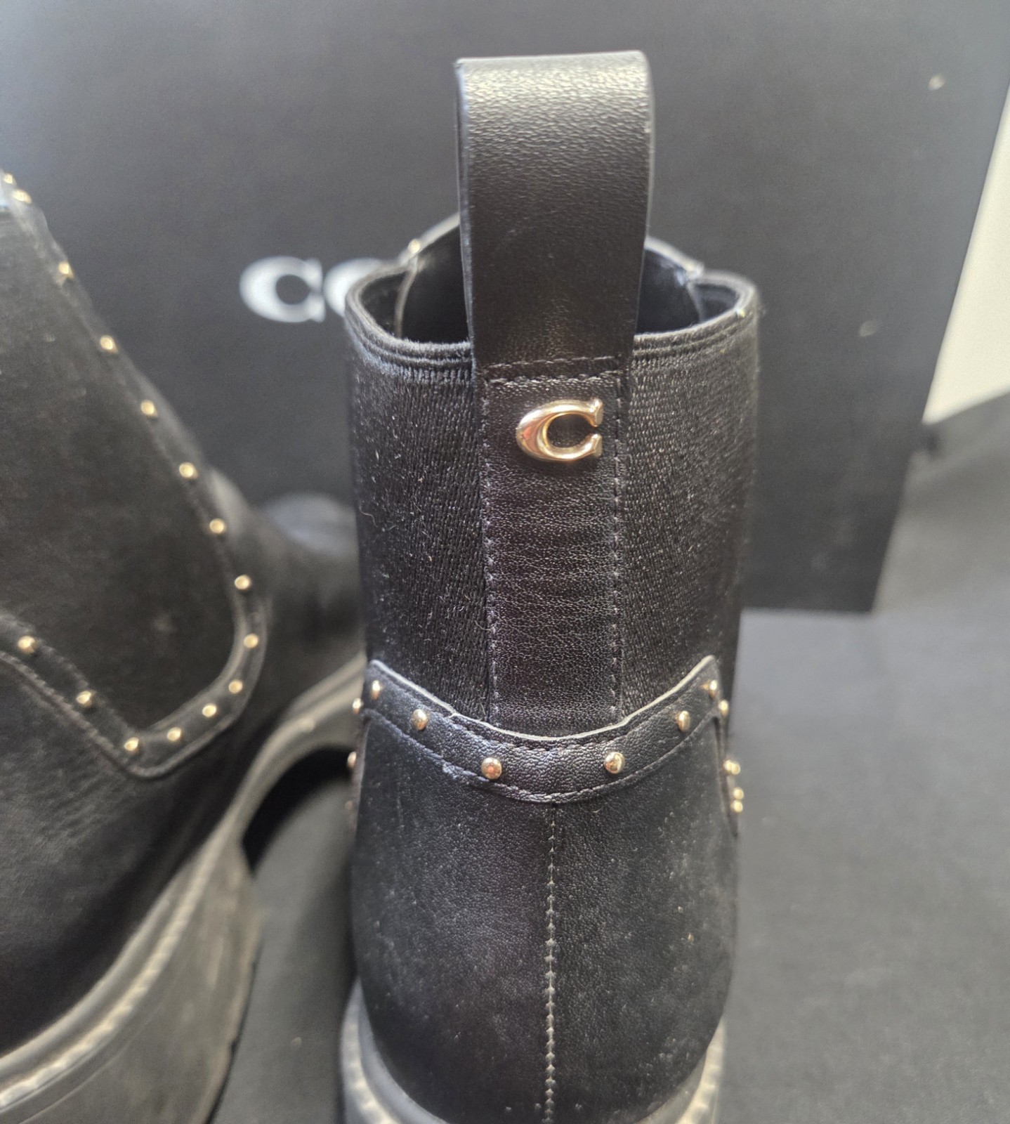 Womans Coach Lory Leather studded Booties Size 11 Black with box