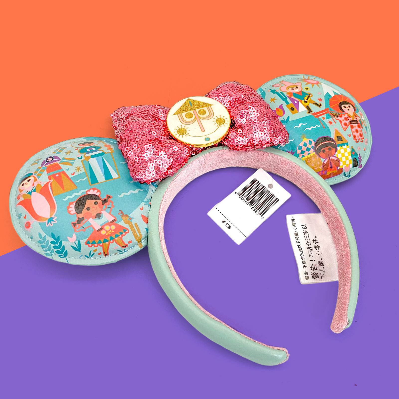 Disney-Park’s It’s a Small World Minnie Mouse Sequined Bow Ears Headband US