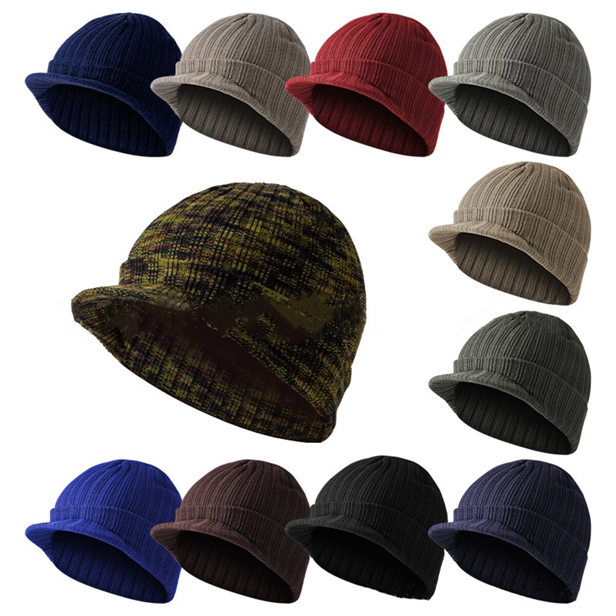 Unisex Winter Chunky Knit Visor Brim Winter Hat Beanie Thick & Warm Men Women