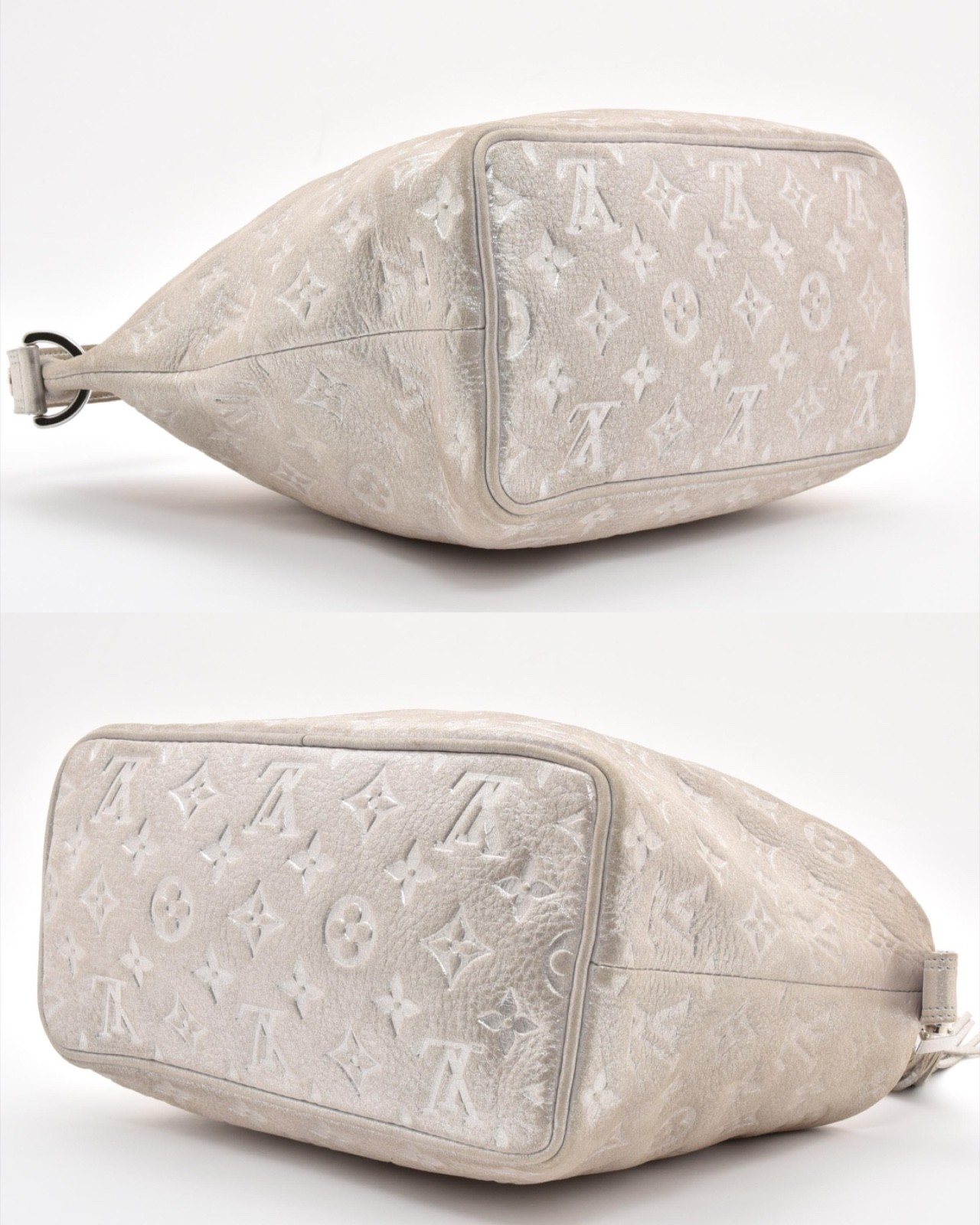 LOUIS VUITTON Shimmer Halo Silver Monogram Embossed Leather Hand Bag