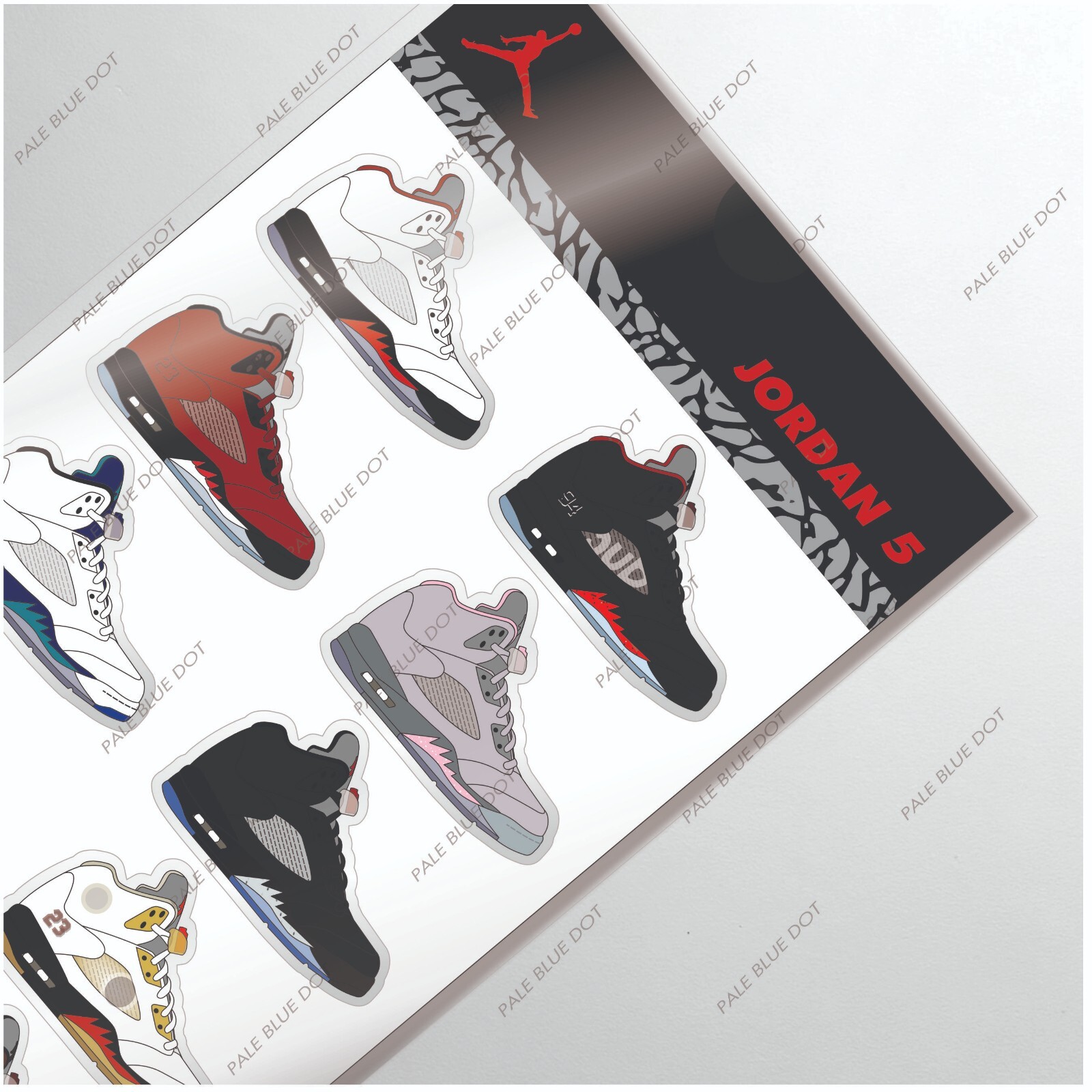 Nike Air Jordan 5’s Sneaker sticker set of 10 !! Supreme 5’s Oregon Raging bulls