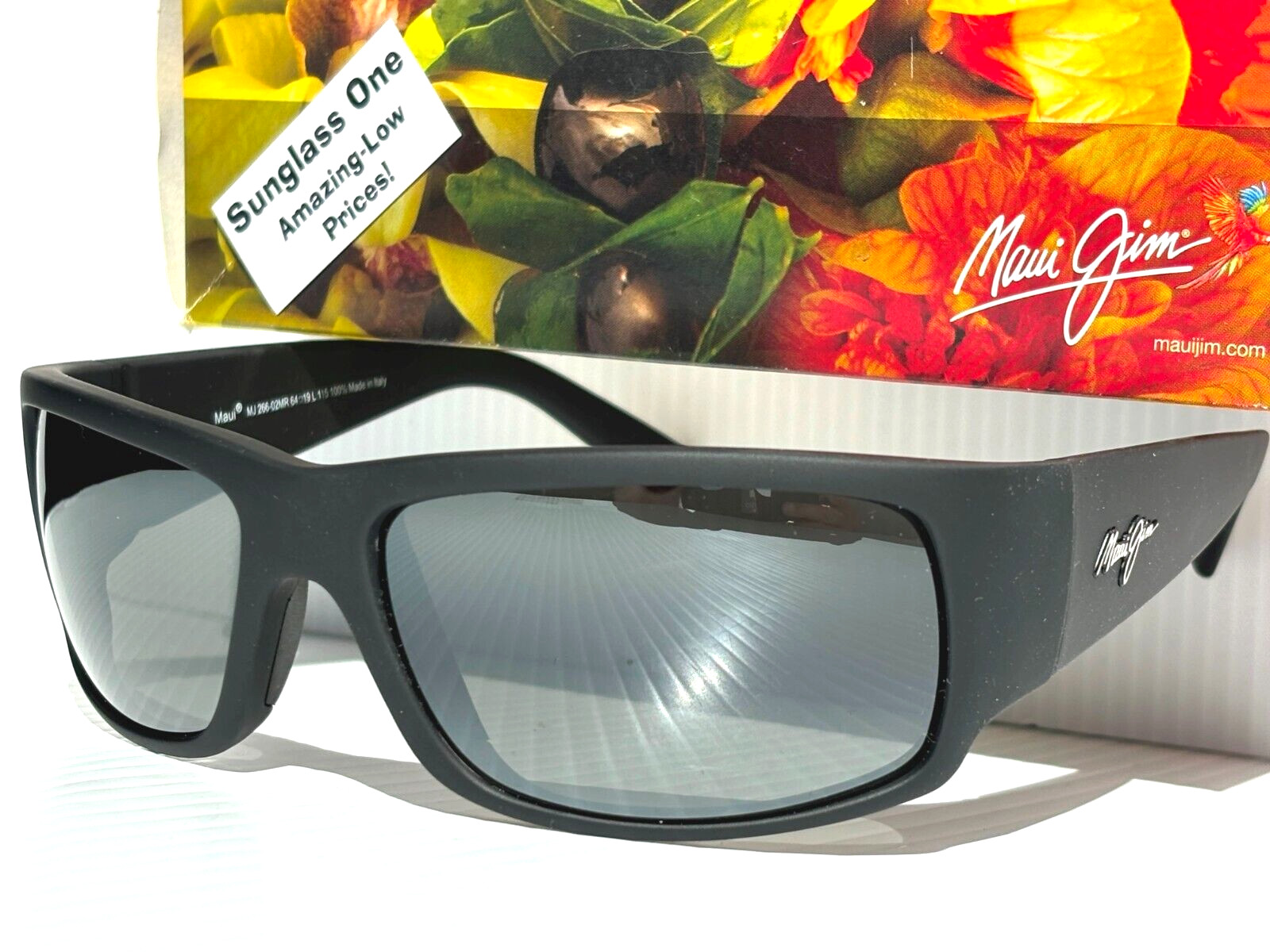 NEW Maui Jim WORLD CUP Matte Black Rubber POLARIZED Grey GLASS Sunglass 266-02MR