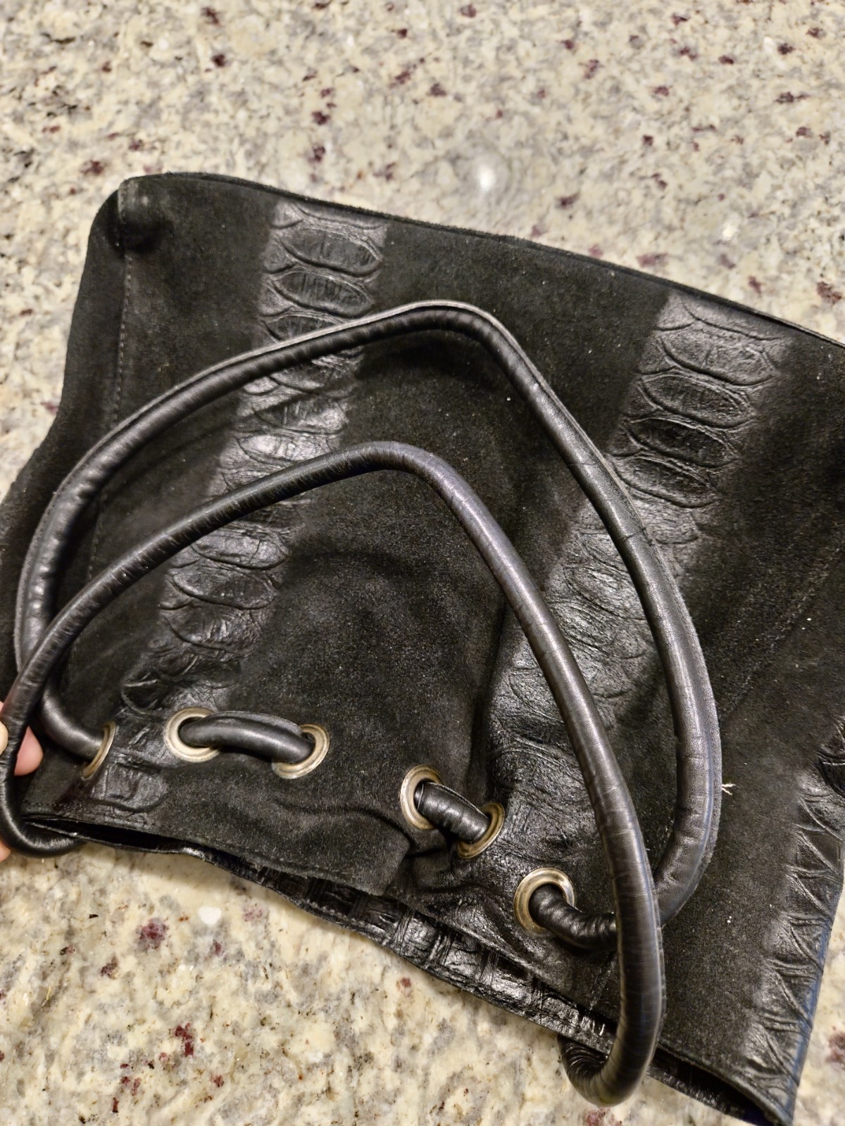 PRE-OWNED Dolce & Gabbana Original Denim Leather And Fur Shoulder Bag Large