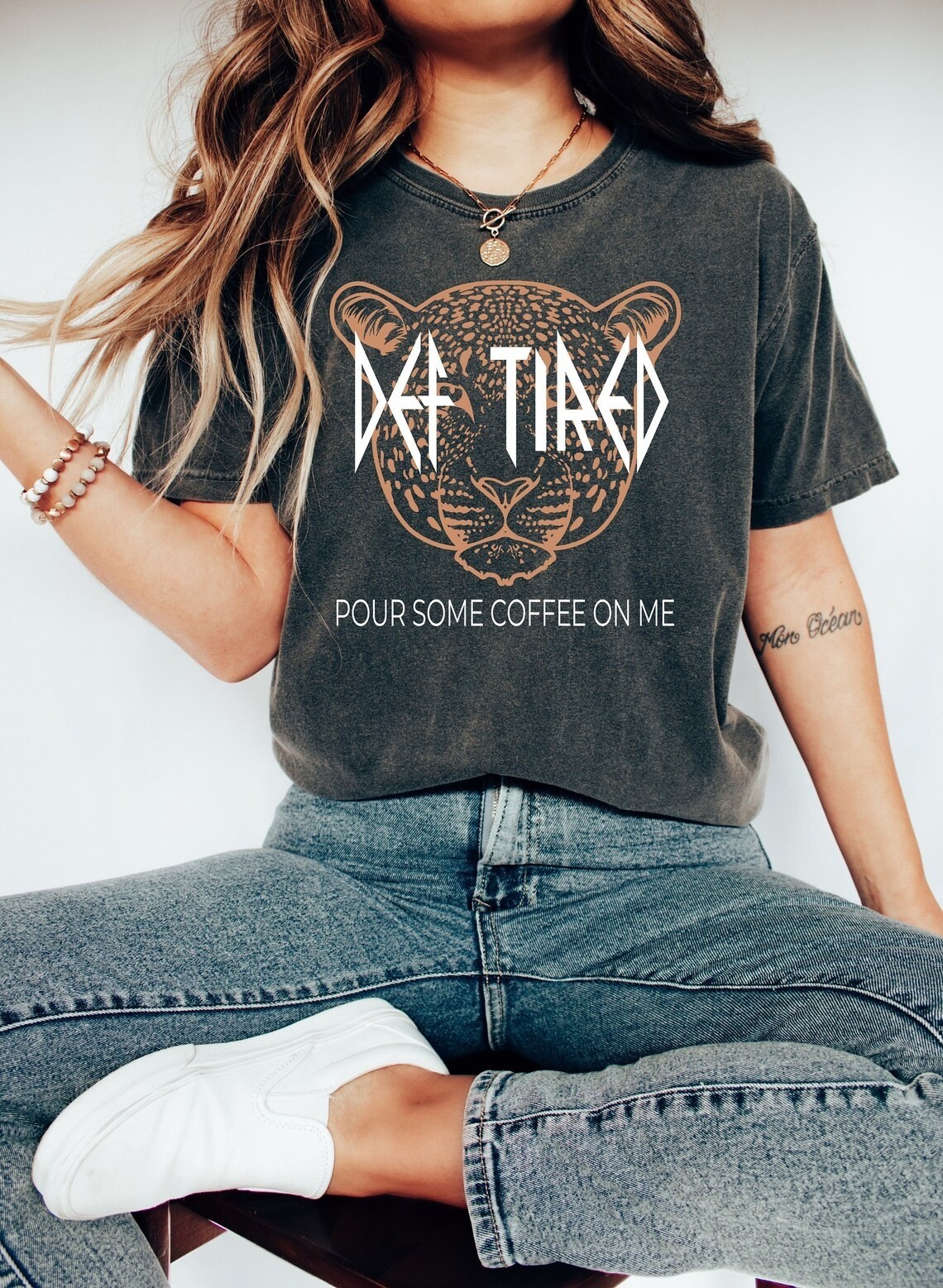 Def tired graphic tee, coffee graphic tee, retro graphic tee