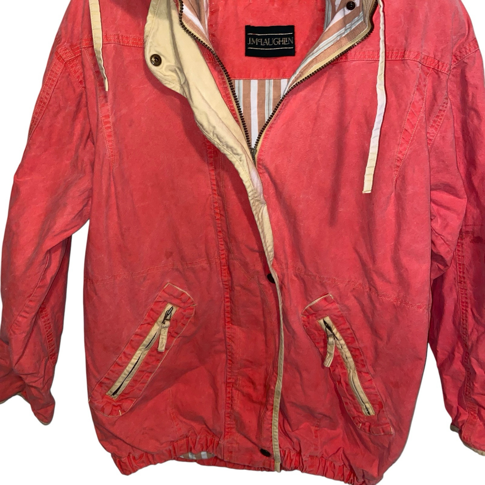 J McLaughlin Jacket Womens Medium Hood Sailing Preppy Outdoor Nautical Vtg Flaw