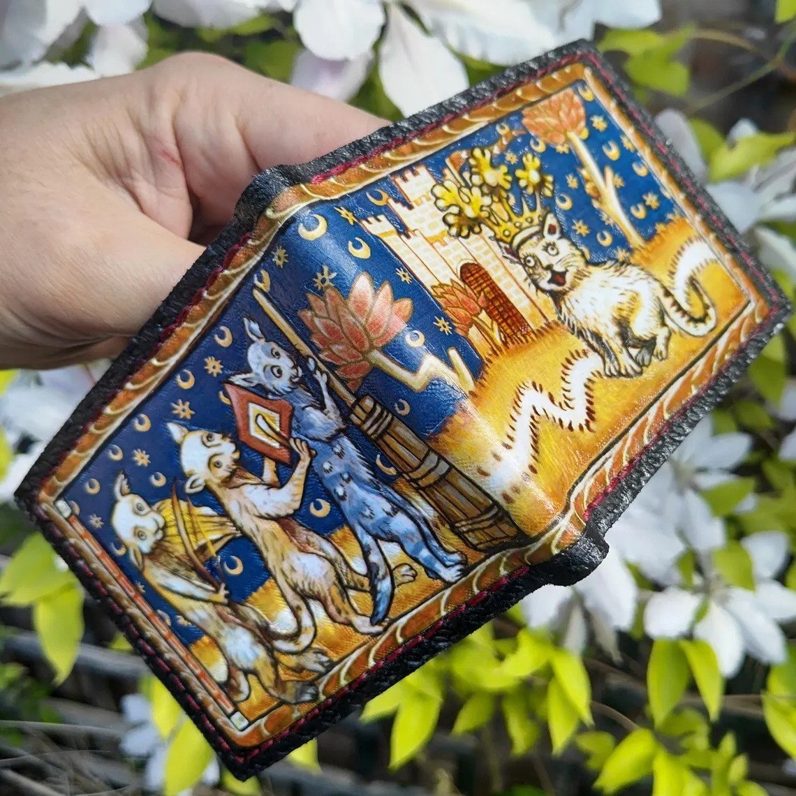 Leather wallet song of the Cat King 3 night Marginalia medieval – 3 card holder