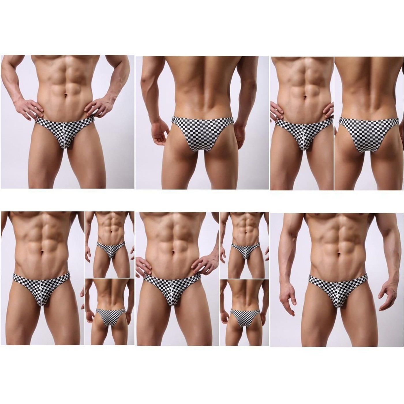 Sexy and Trendy Plaid Men’s Polyester Bikini Briefs with Low Waist Style