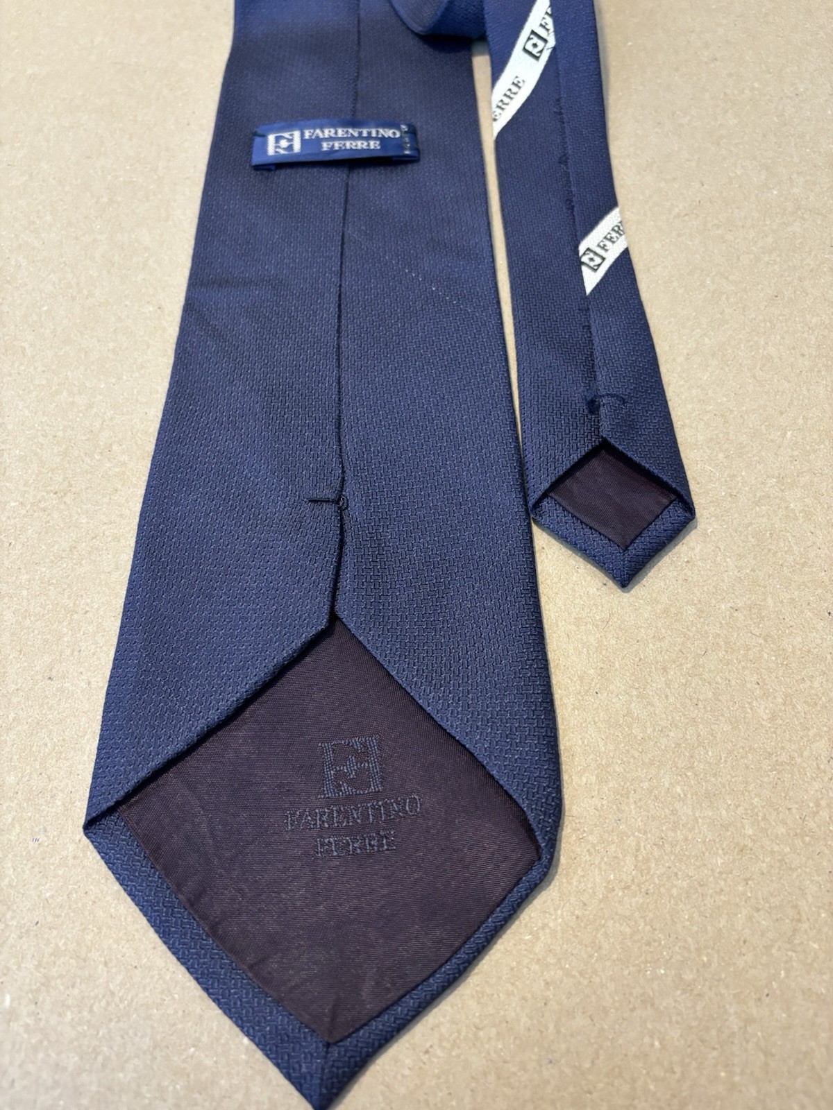 FARENTINO FERRE Men’s Navy Blue Woven Solid Classic Tie 57–60″ One Size