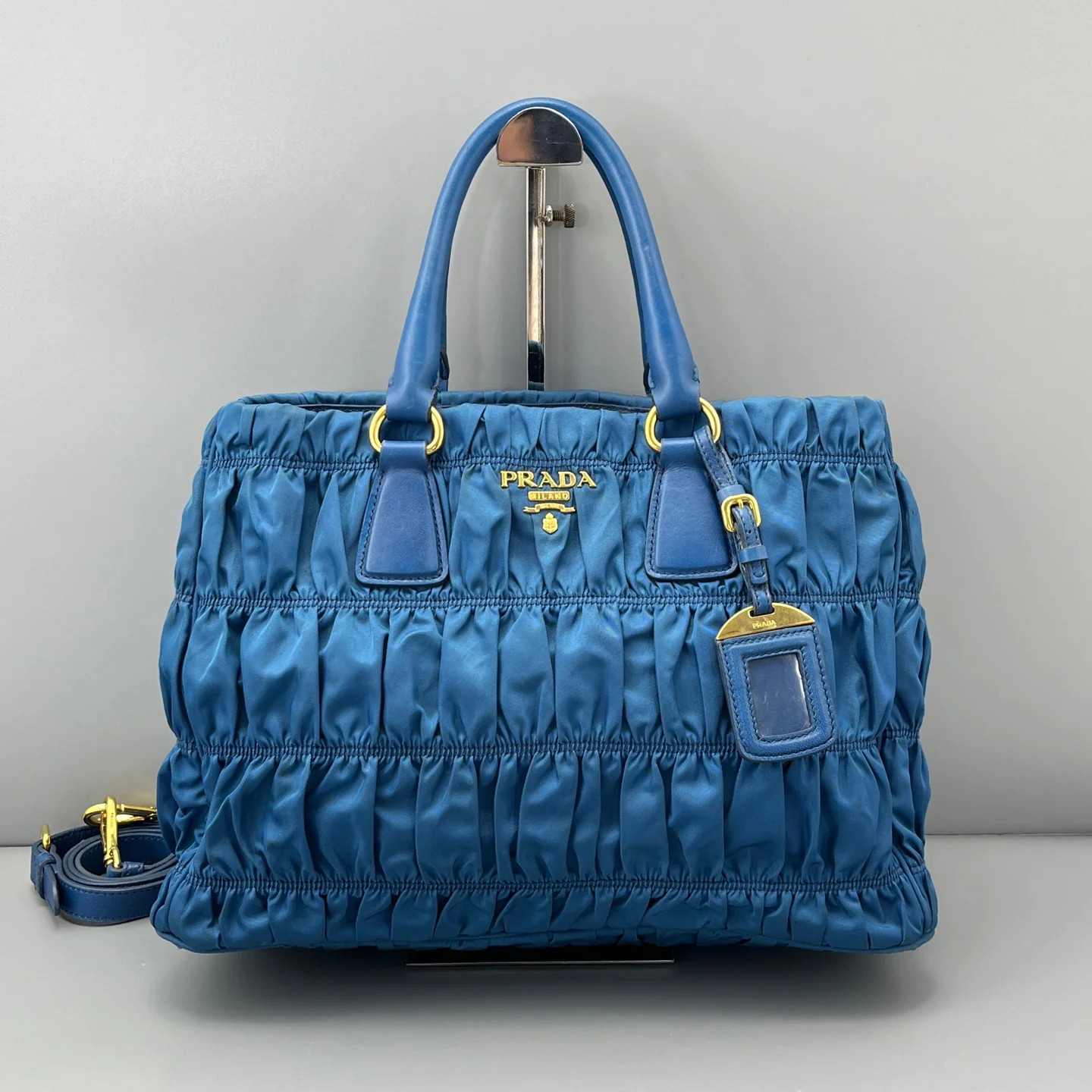 Prada Large Gaufre Buckle Satchel Blue Tessuto Nylon (ym051726a1r)