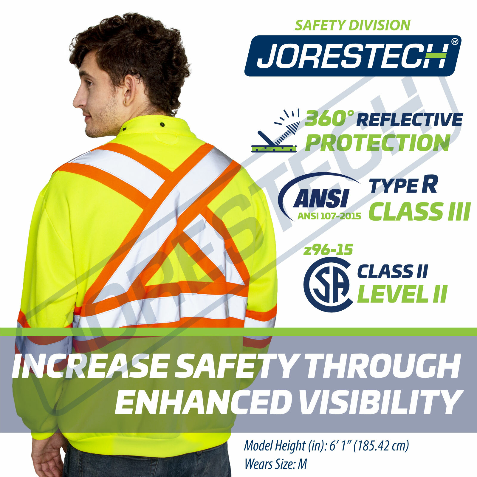 Men’s High Visibility Safety Hoodie Sweater Yellow with X on back Jorestech