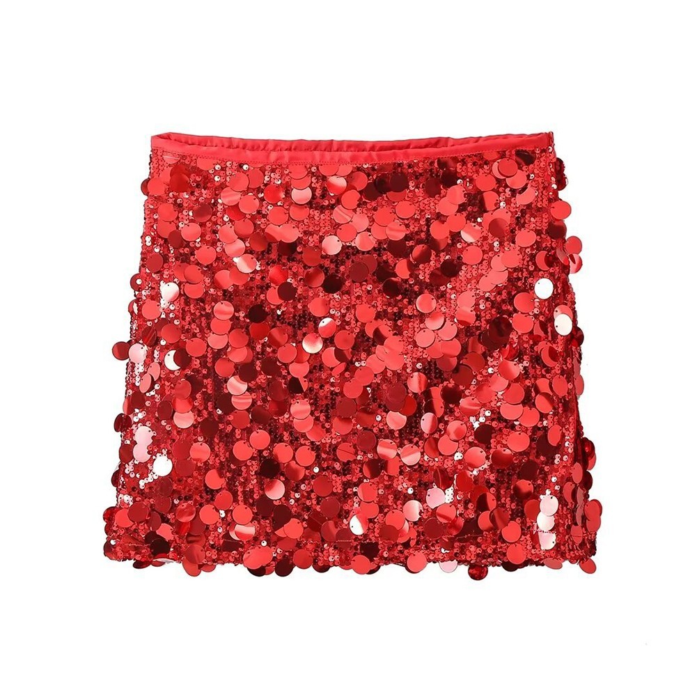 Daily Wear Party Attire Sparkly Sequins Skirt Mid-rise Skirt Solid Color Pattern