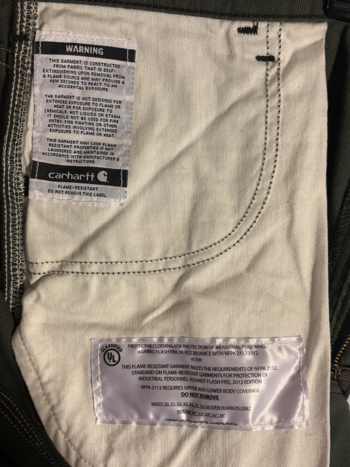 Carhartt Flame Resistant Cotton Nylon Work Pants Green Men’s 40×30 FRB159MOS