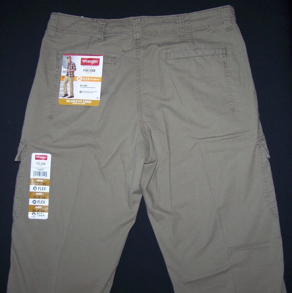 Men’s Wrangler RipStop Cargo Pants w/ Stretch Relaxed Fit Barley CHOOSE SIZES