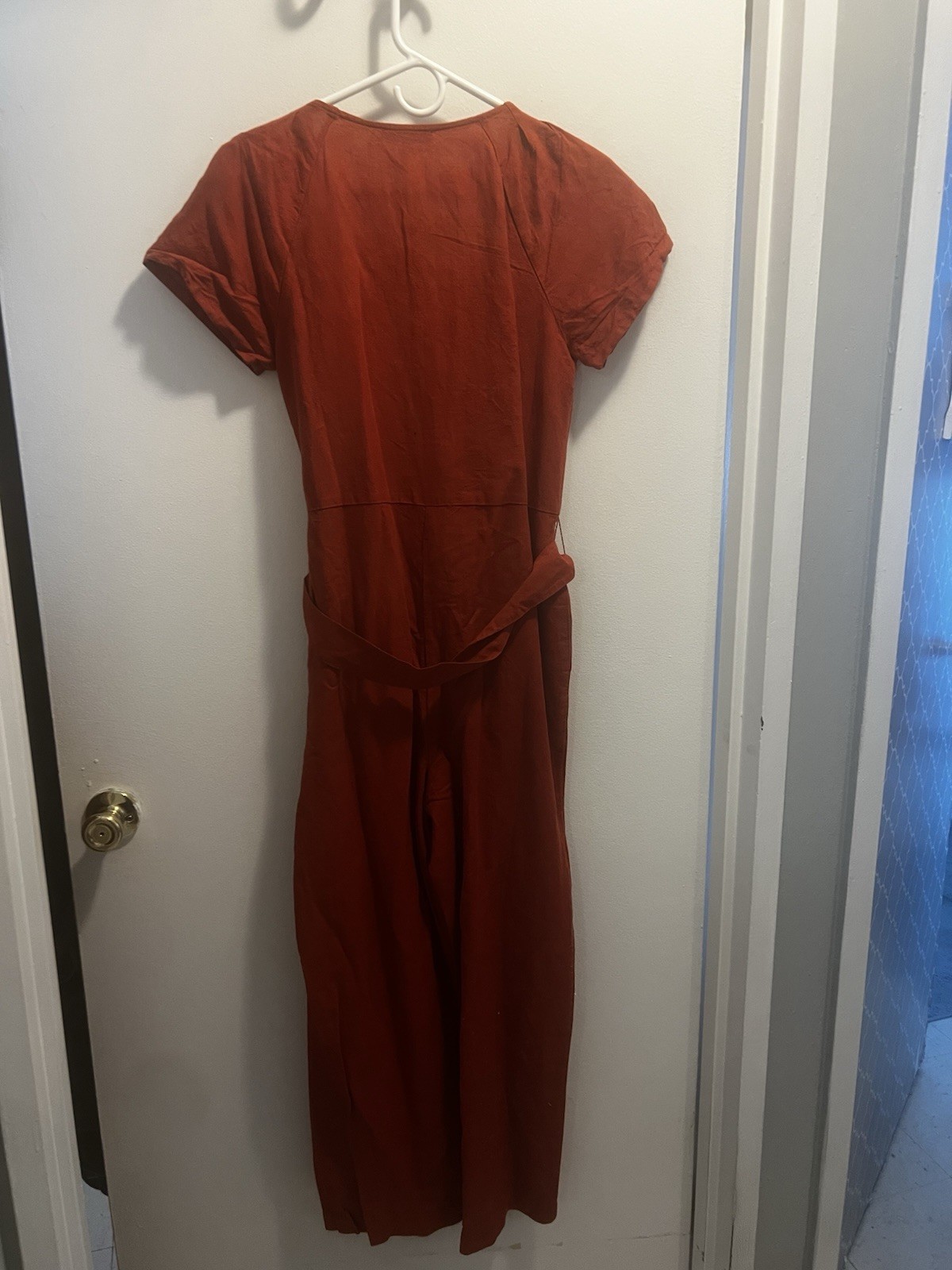 Madewell Rust Linen Button Front Wide-Leg V-Neck Jumpsuit Women’s 00