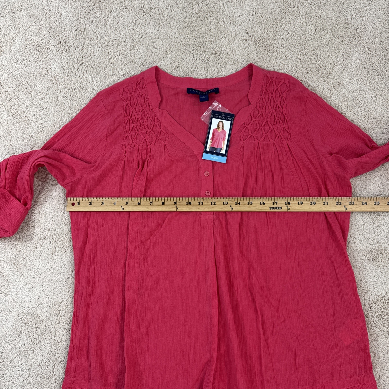 Bandolino Blouse Shirt Top Womans L Paradise Pink Roll Tab Sleeve Career Casual