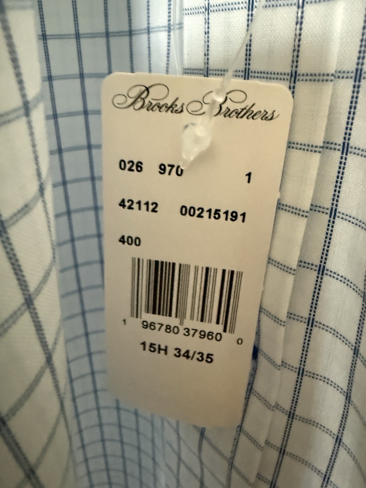 New Brooks Brothers United Men’s Blue Plaid Long Sleeve Shirt 15 1/2 34/35