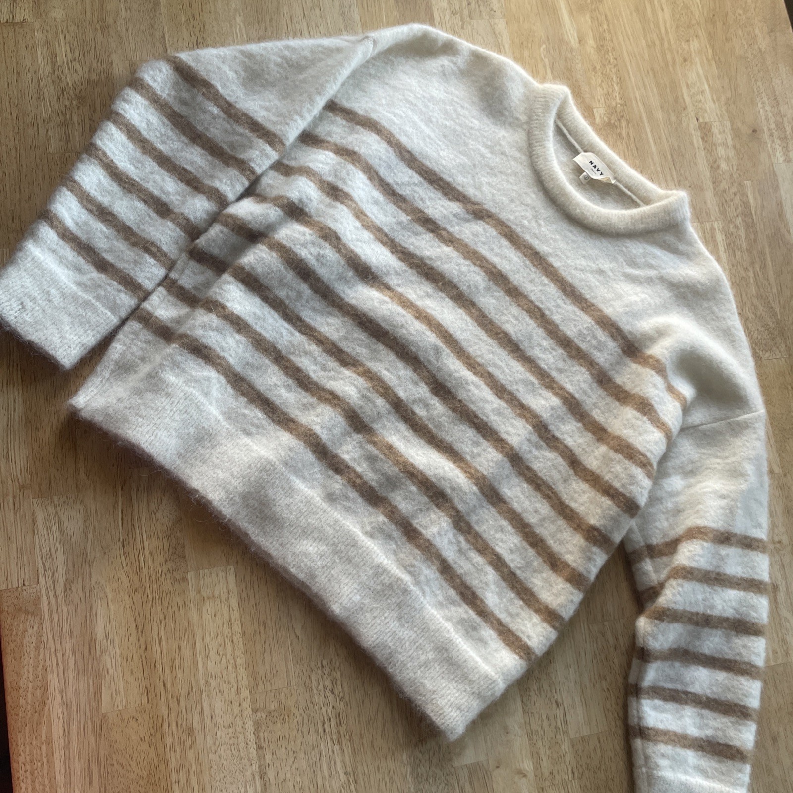 NAVY PARIS Alpaca Blend White Knit Heavy Warm Stripes Sweater Size 2 (M/L)