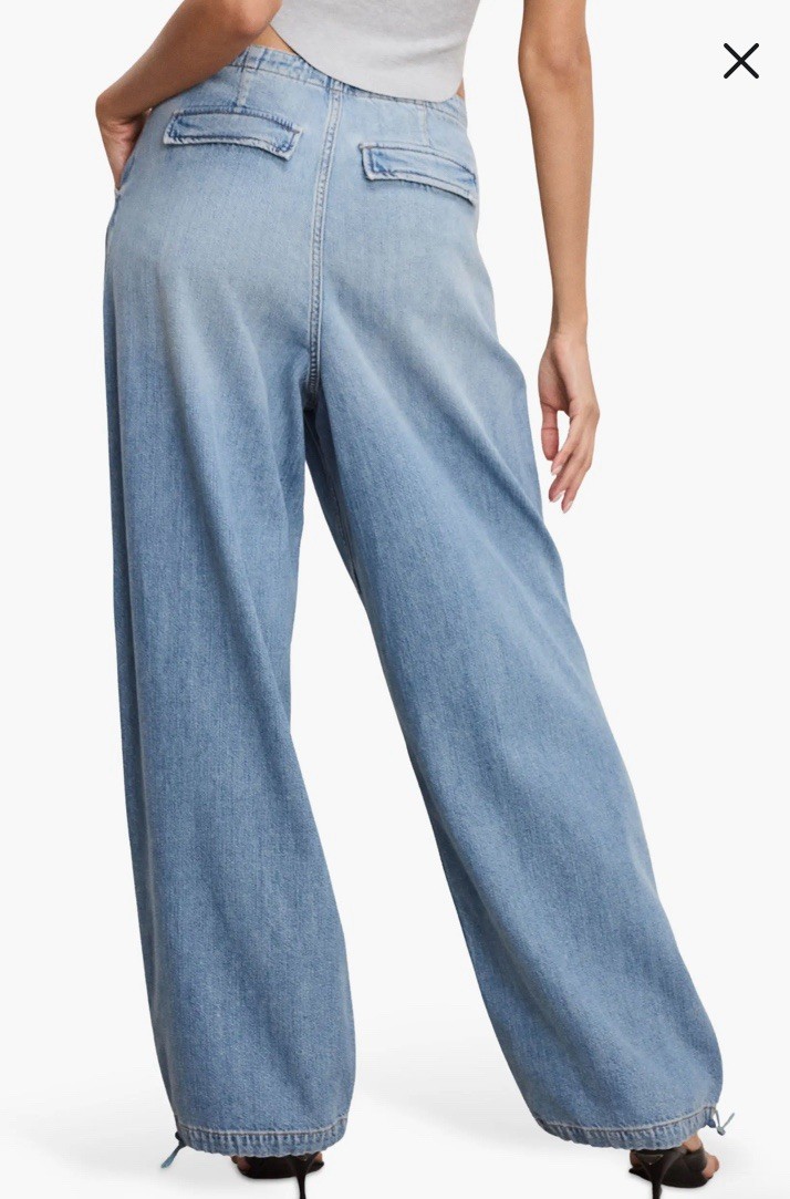 GOOD AMERICAN LITE LINEN DENIM PARACHUTE PANTS INDIGO794 Size 14/32 NEW