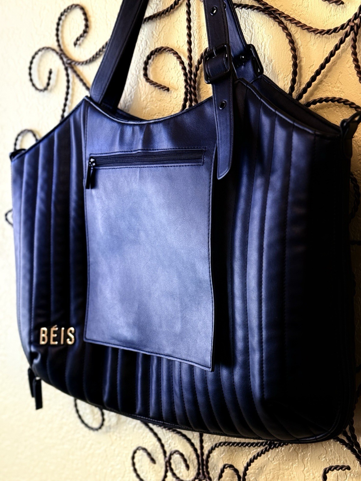 Beis Black Expandable Overnighter Tote Bag