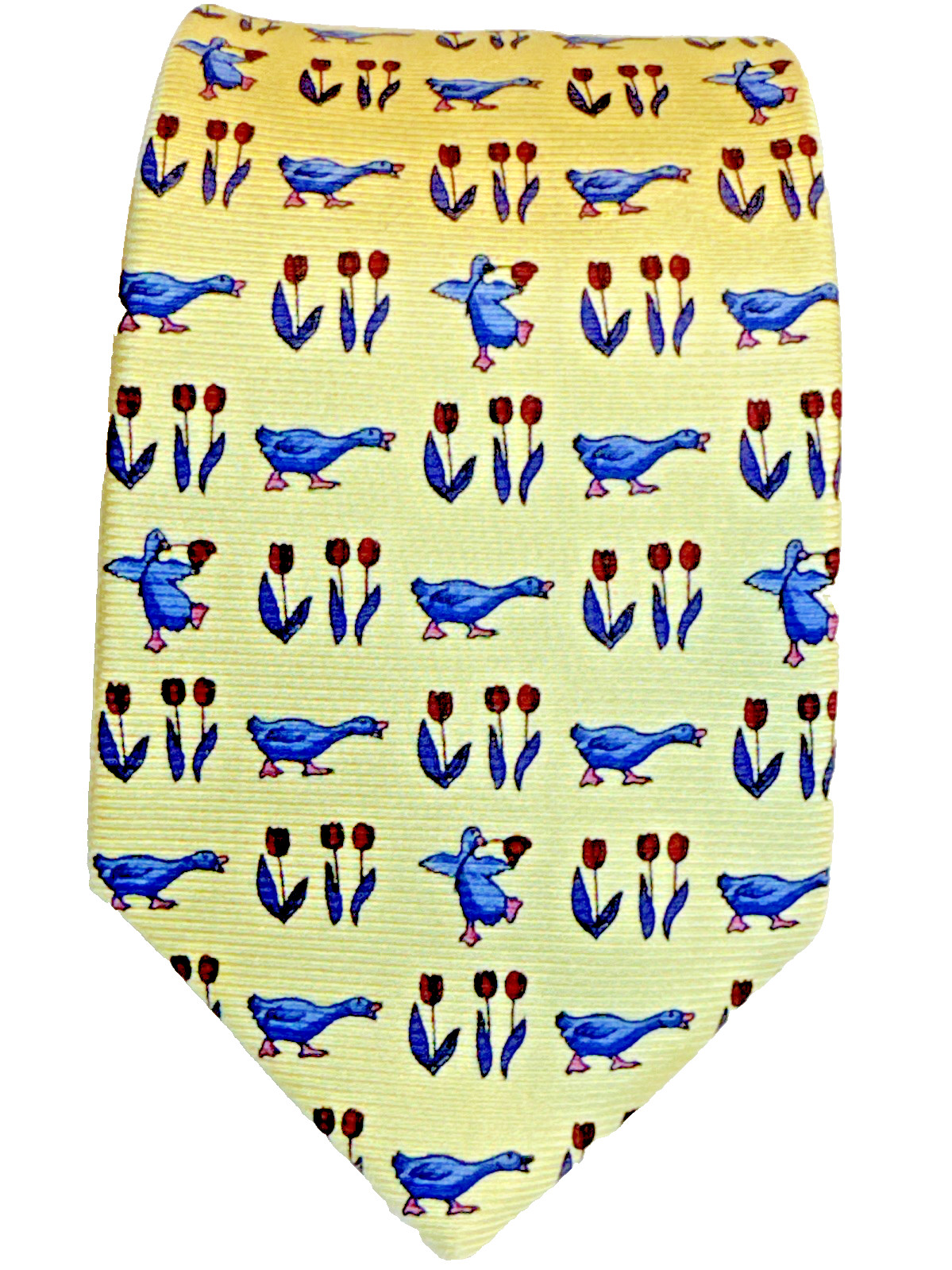 Cape Cod Men’s Necktie Yellow Tulips And Geese 100% Silk 3 1/8” Wide 59″ Long