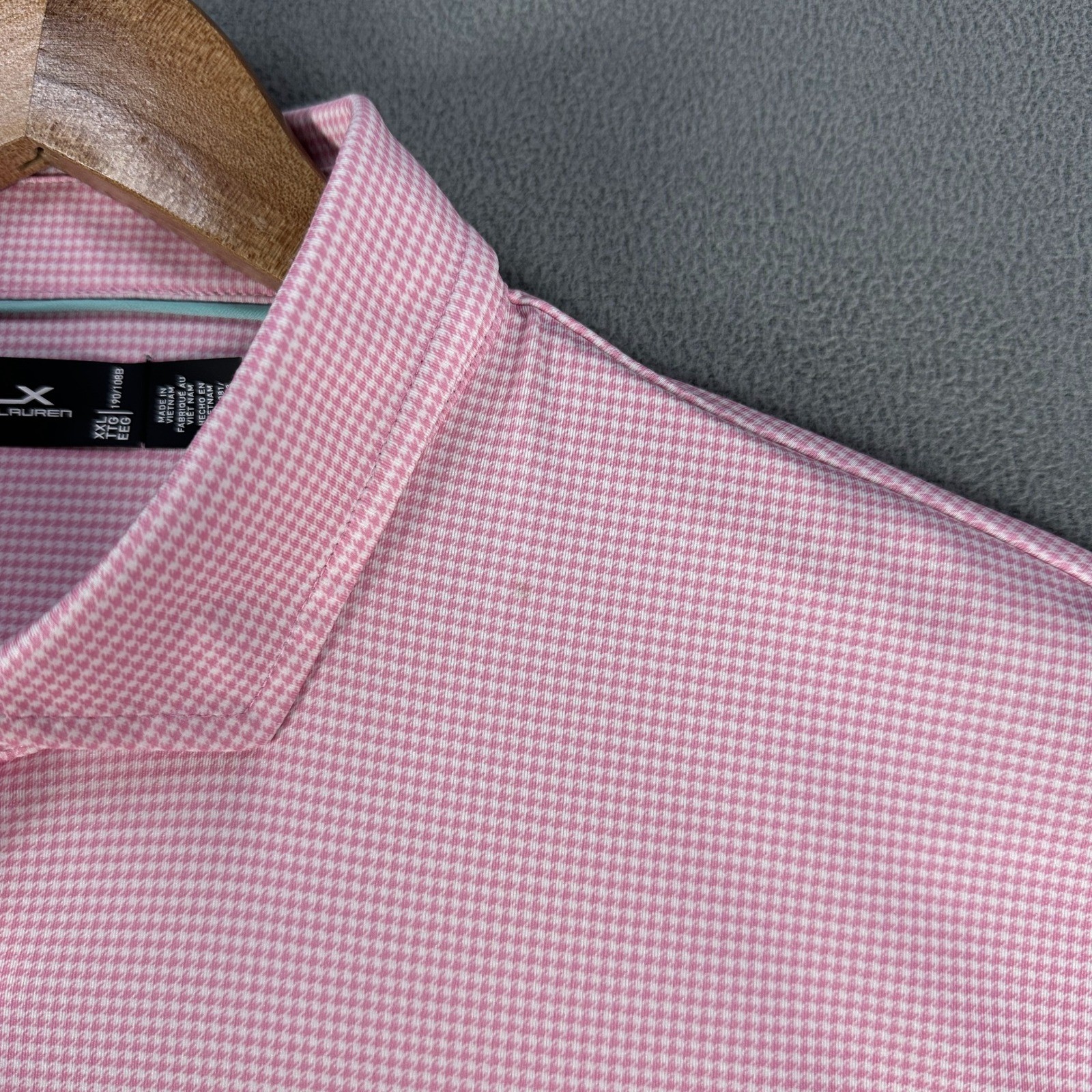 RLX Ralph Lauren Polo Shirt 2XL Pink Houndstooth Cutaway Collar Performance Golf