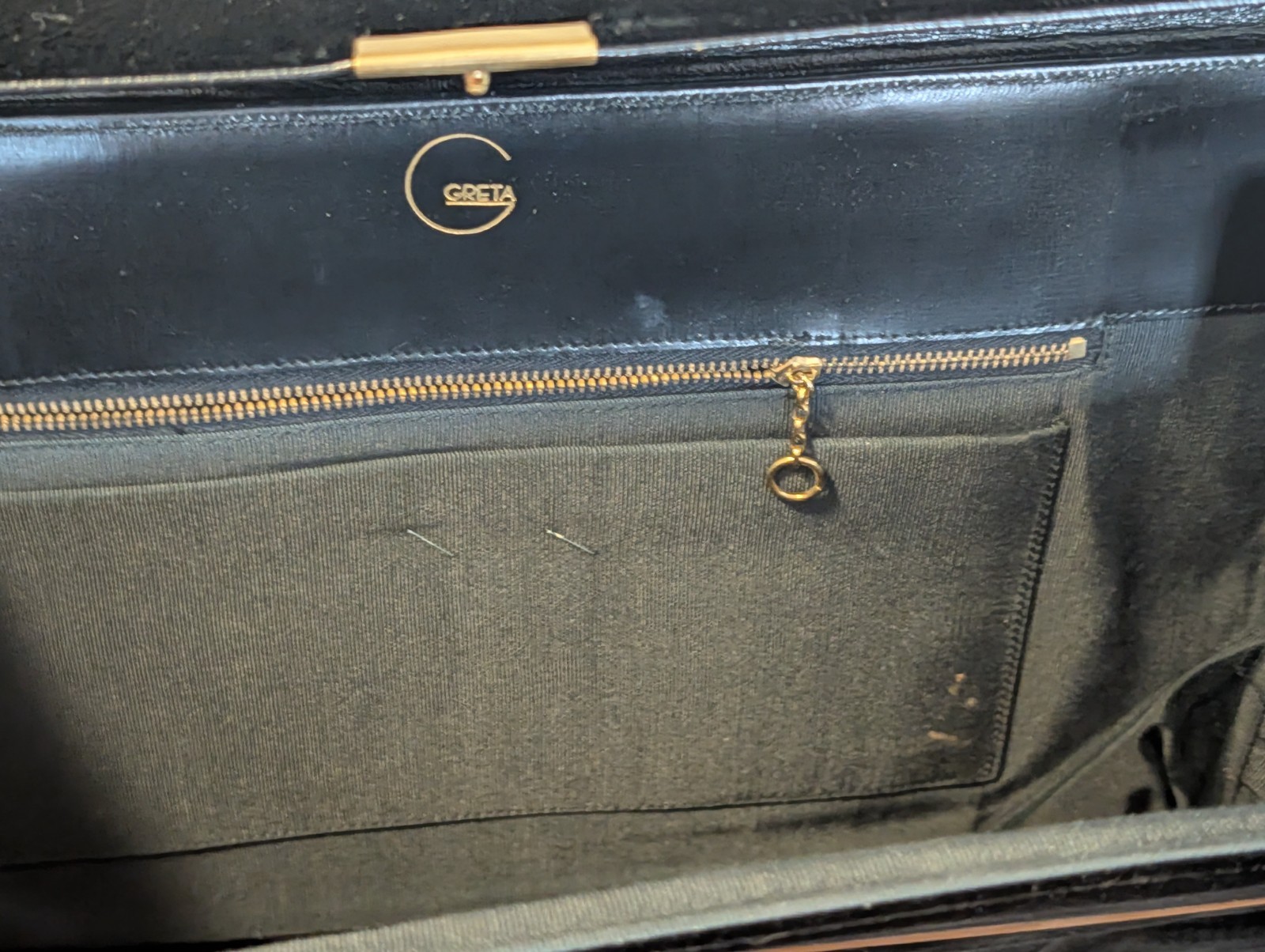 Vintage GRETA Black Velvet Tote Handbag Purse 15″ Wide Flat Mid Century Elegant