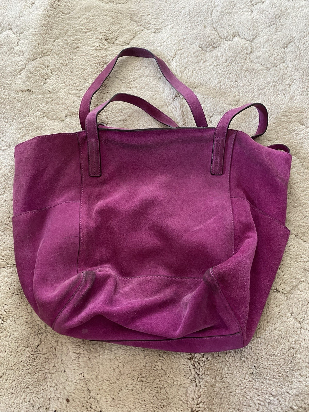 Michael Kors Fuchsia Suede Tote Bag Magnetic Closure Gold Hardware Tassel Charm