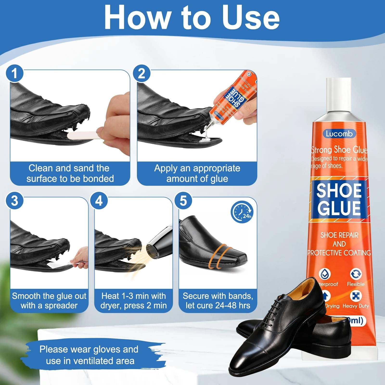Heavy Duty Shoe Glue 360ML – Clear Waterproof Adhesive for Sole Repair, Boots &