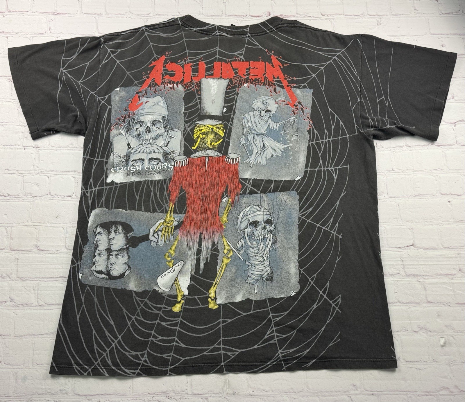 Metallica Vintage 1992 Pushead Ringmaster All Over Print Faded Gray T-Shirt XL