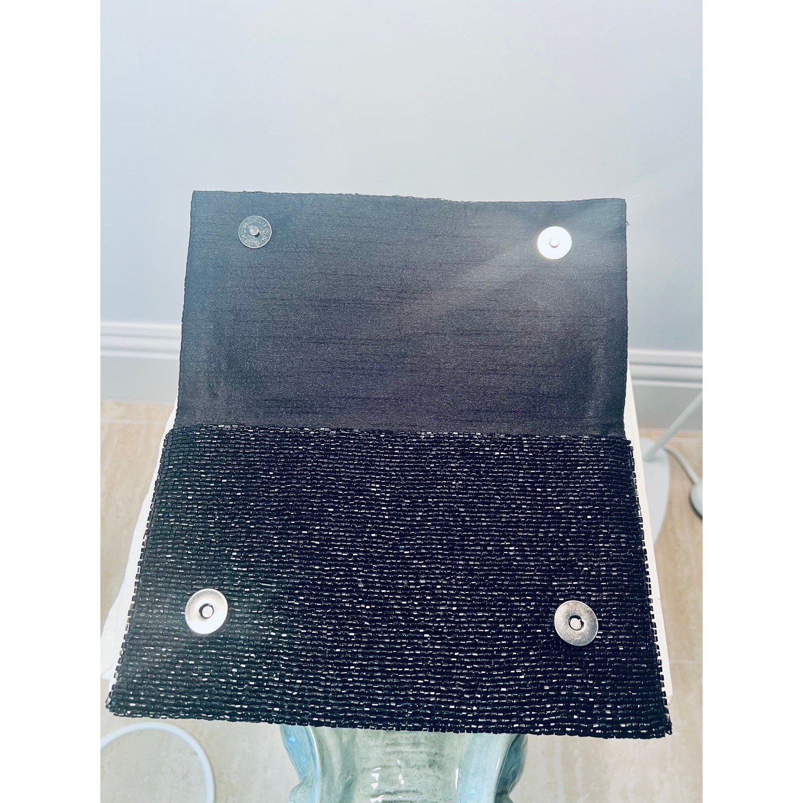 Meredith Hope Beaded Rainbow Clutch Black Evening Bag Shoulder Strap Handbag
