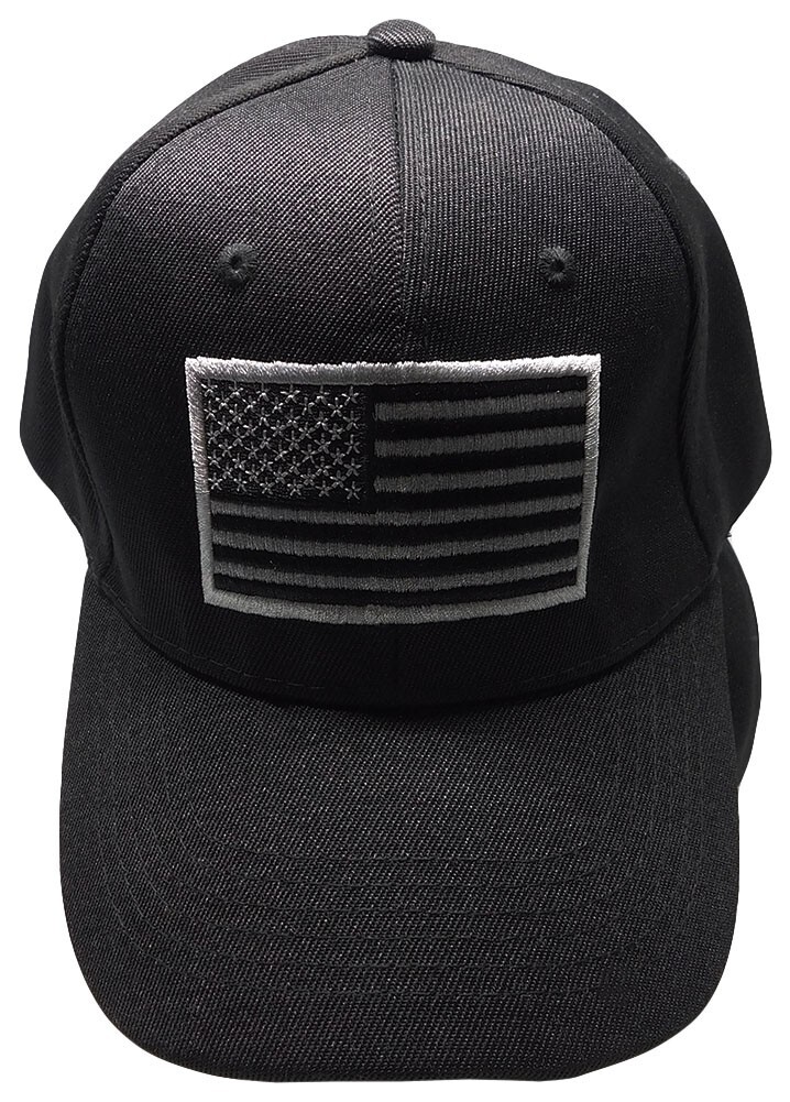 USA American Lt Grey & Black Patch Black Acrylic Adjustable Embroidered Hat Cap