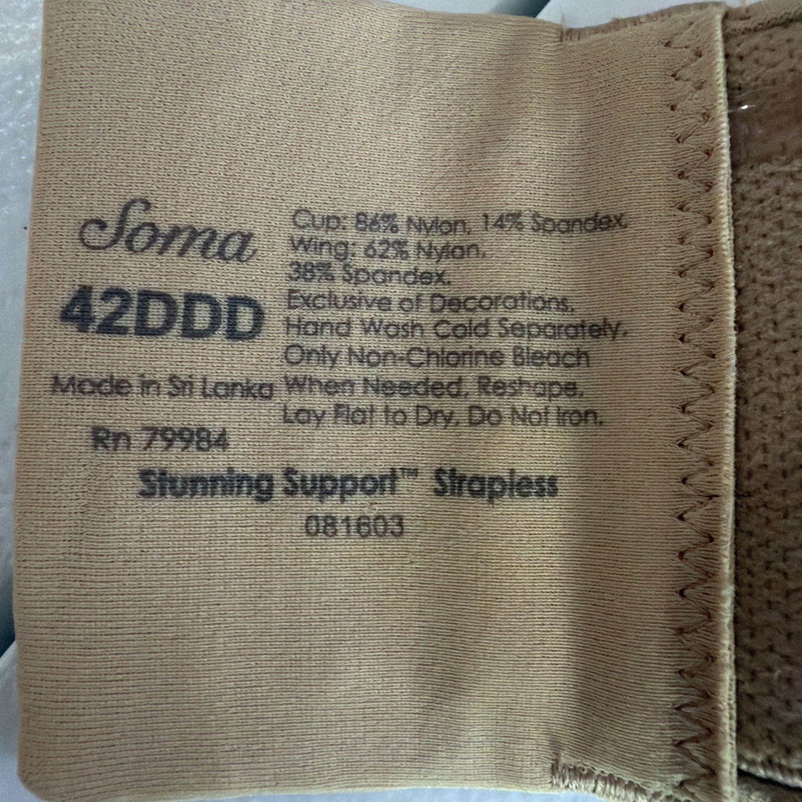 Soma Women’s Stunning Support Strapless Bra nude 42DDD 42F multiway straps