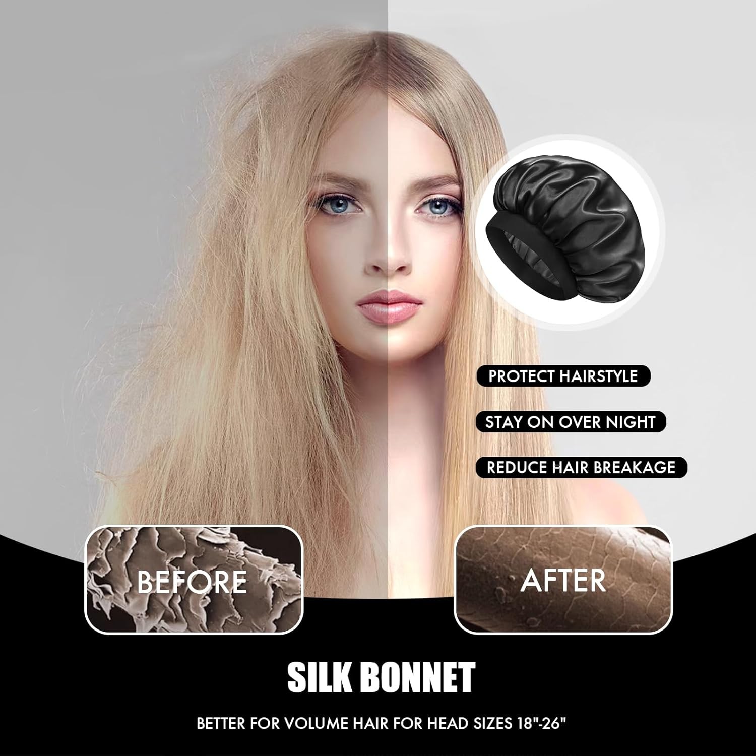 Satin Silk Bonnet for Sleeping, Double Layer Silk Sleep Cap for Men & Women Soft