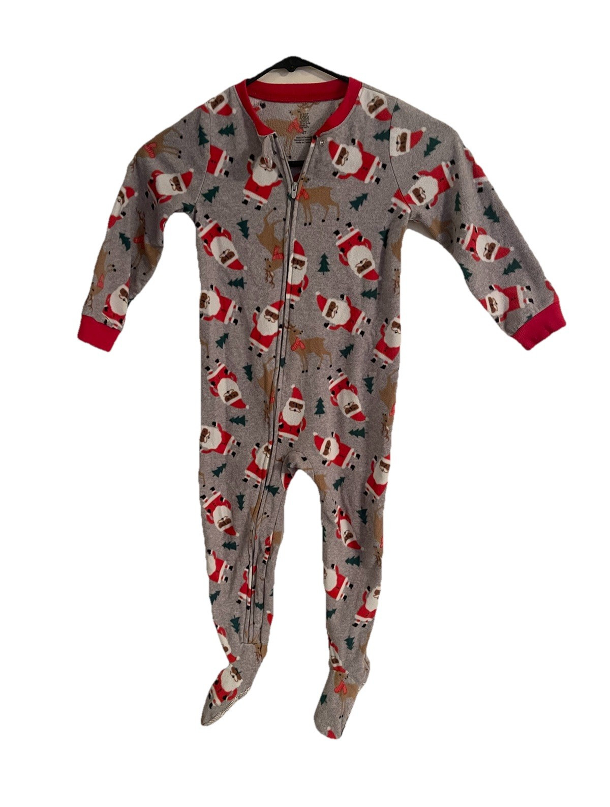 Just One You 4T Fleece Footed Zip One Piece Sleeper Santa Christmas Gray
