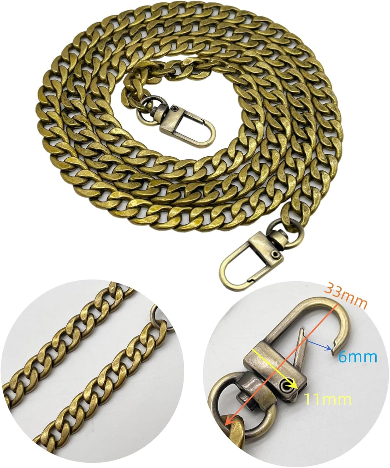 47″/120Cm Antique Brass Iron Flat Chain for Handbag Shoulder Bag Crossbody Bag P