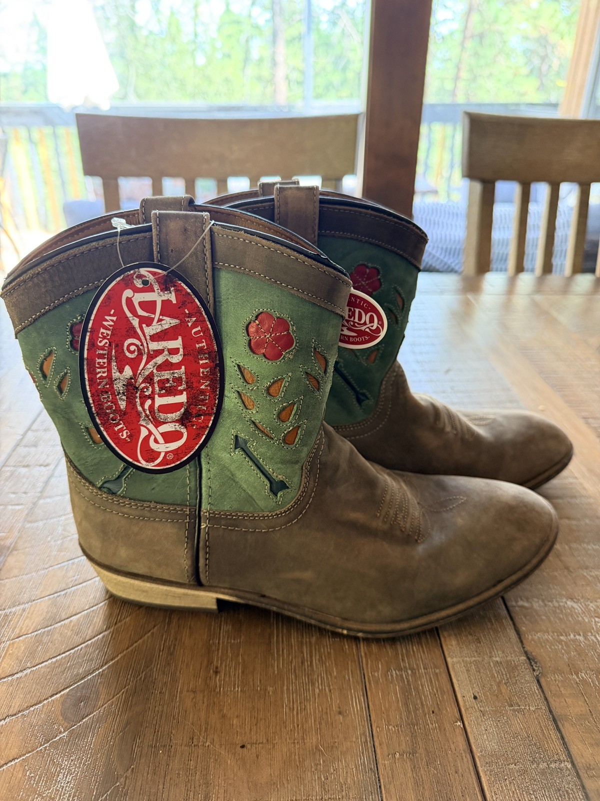 NEW Laredo Womens sz 10 Kelsey Cowboy Boots Leather Brown/Turq Floral