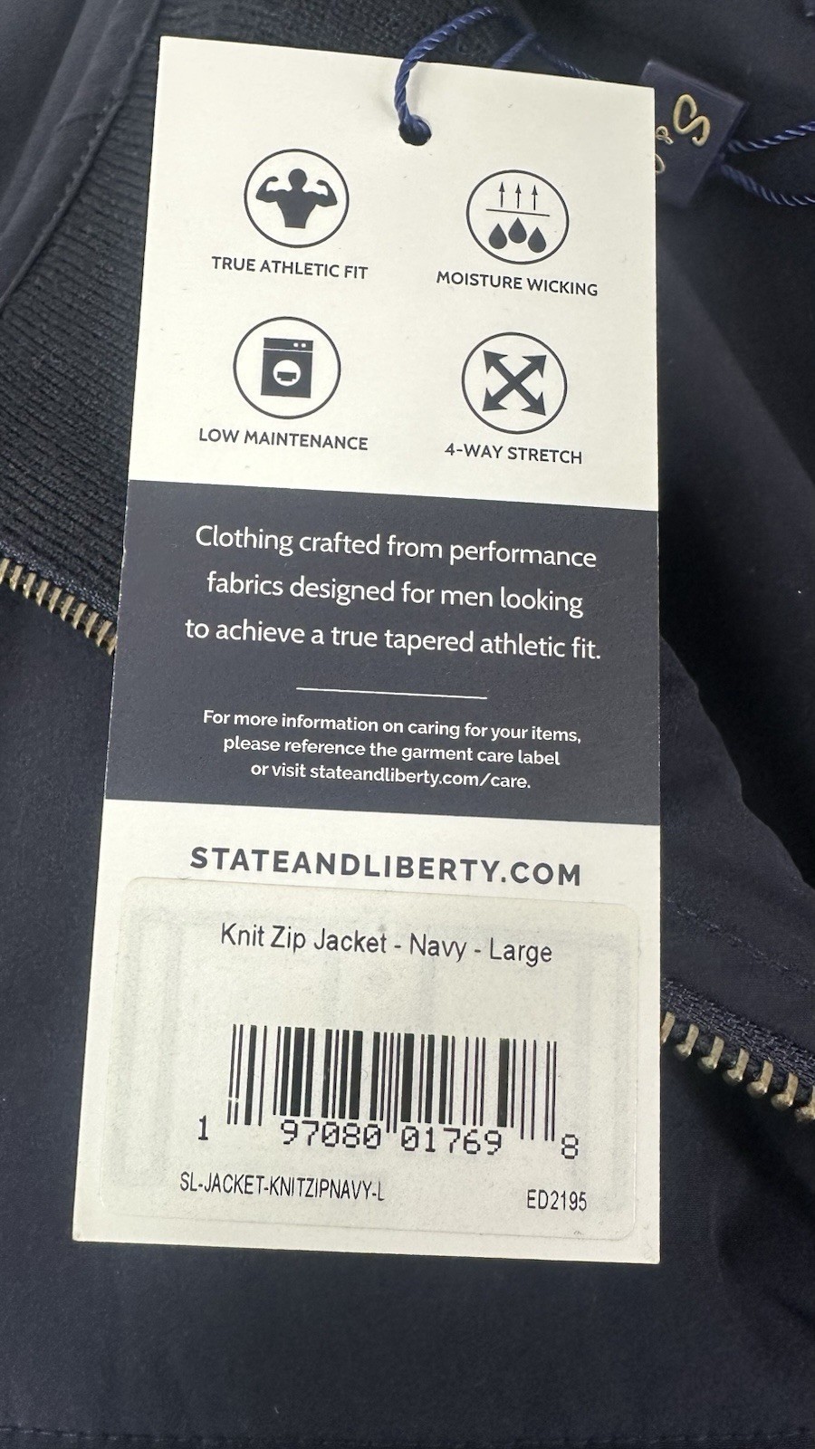 State & Liberty Jacket Size L Blue Navy Hybrid Athletic Merino Wool Sleeves NWT